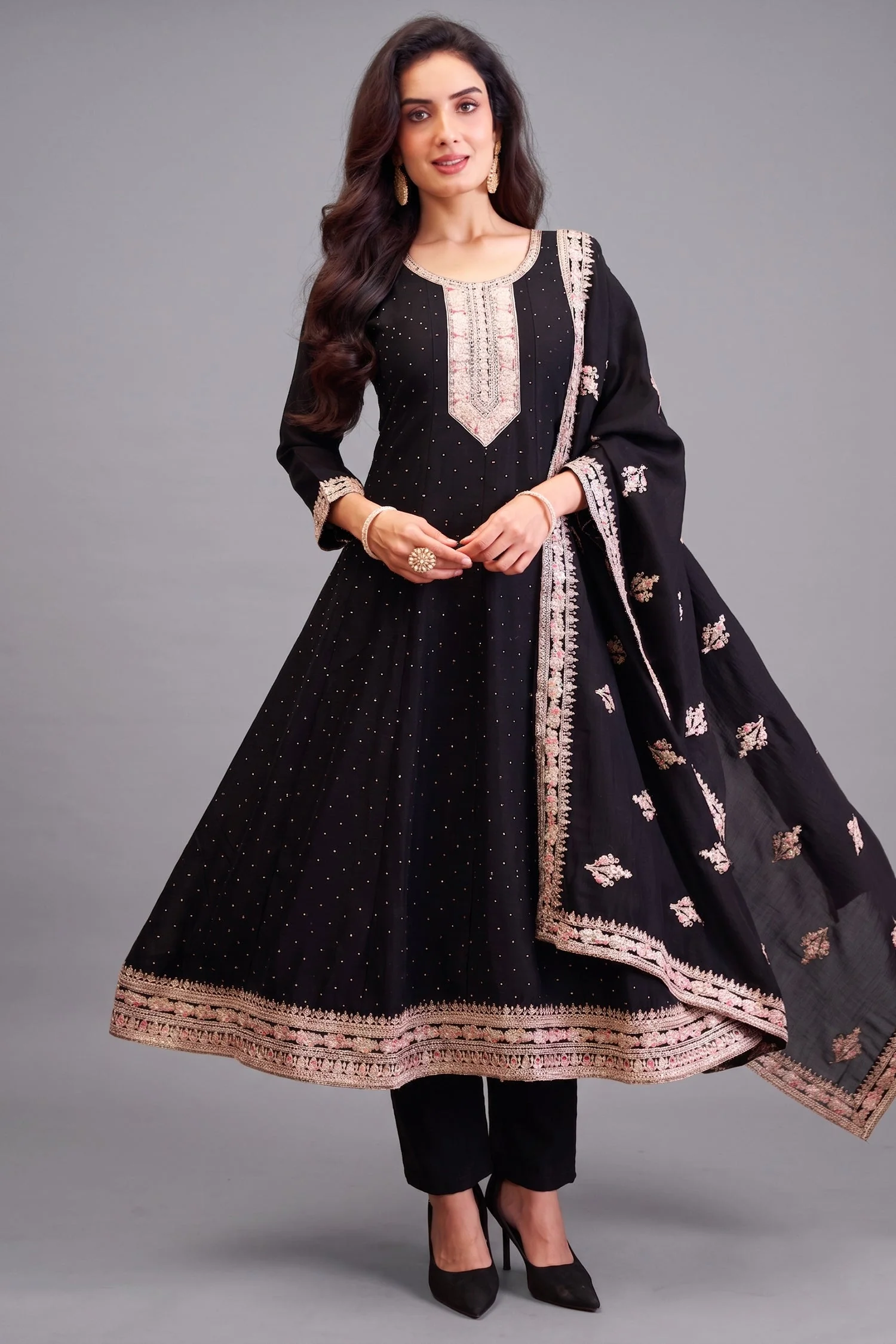 Black Art Silk Embroidered Anarkali Suit