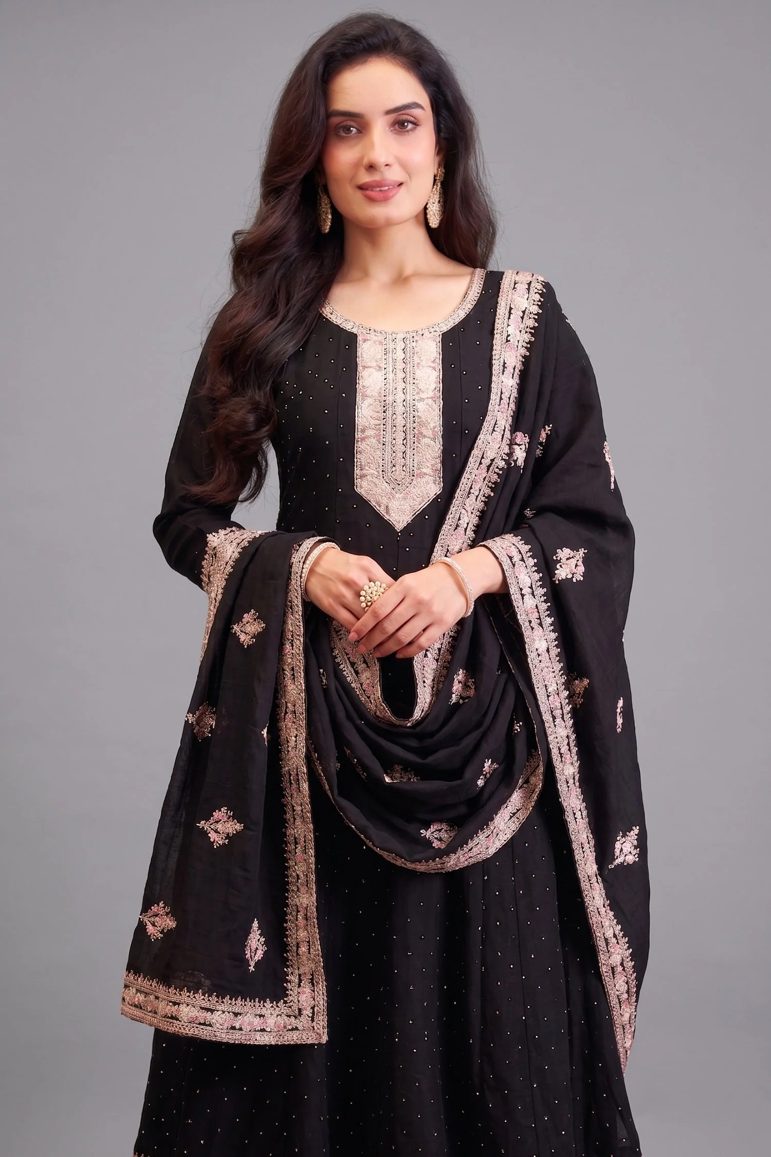 Black Art Silk Embroidered Anarkali Suit - Image 2