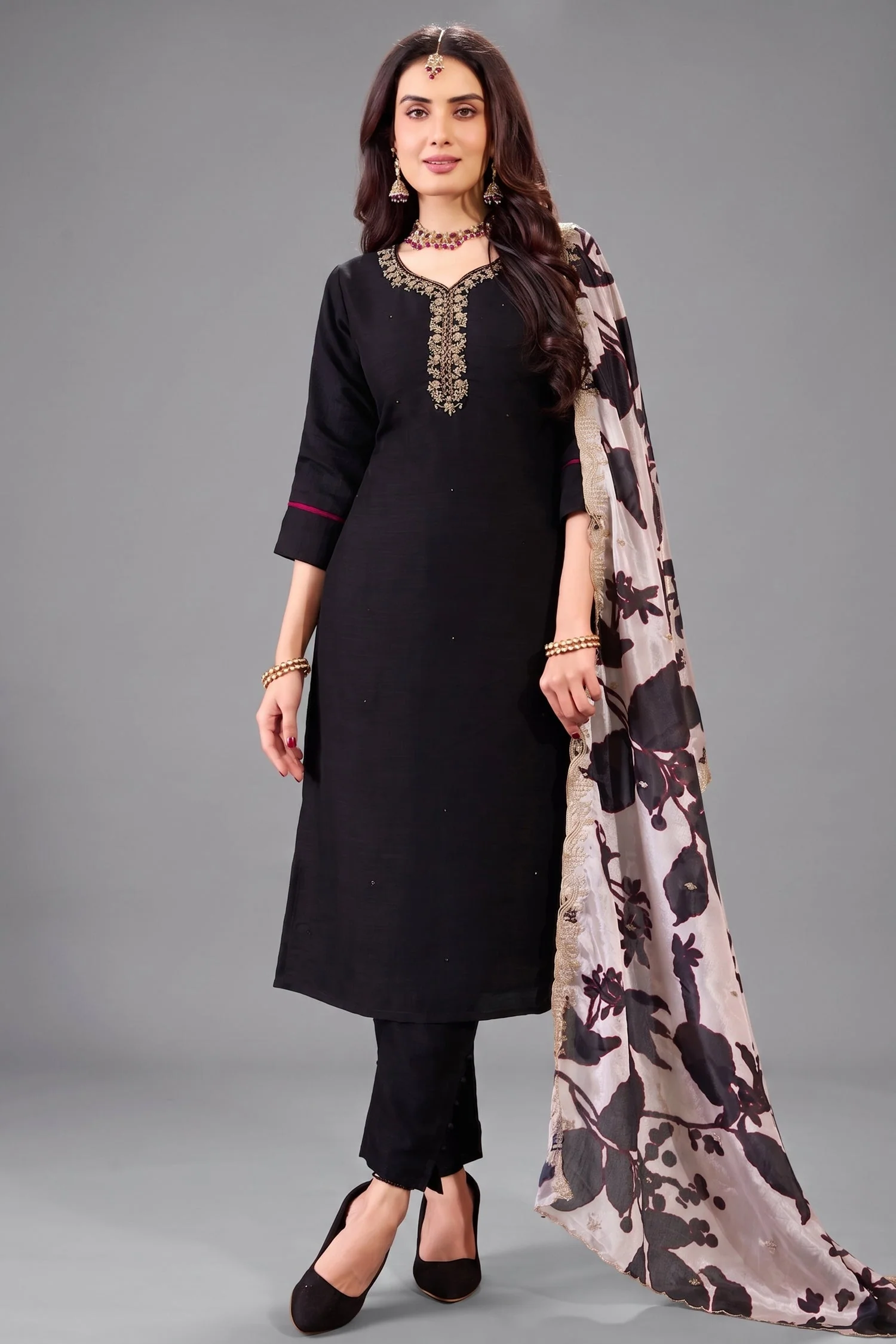 Black Art Silk Straight Cut Suit