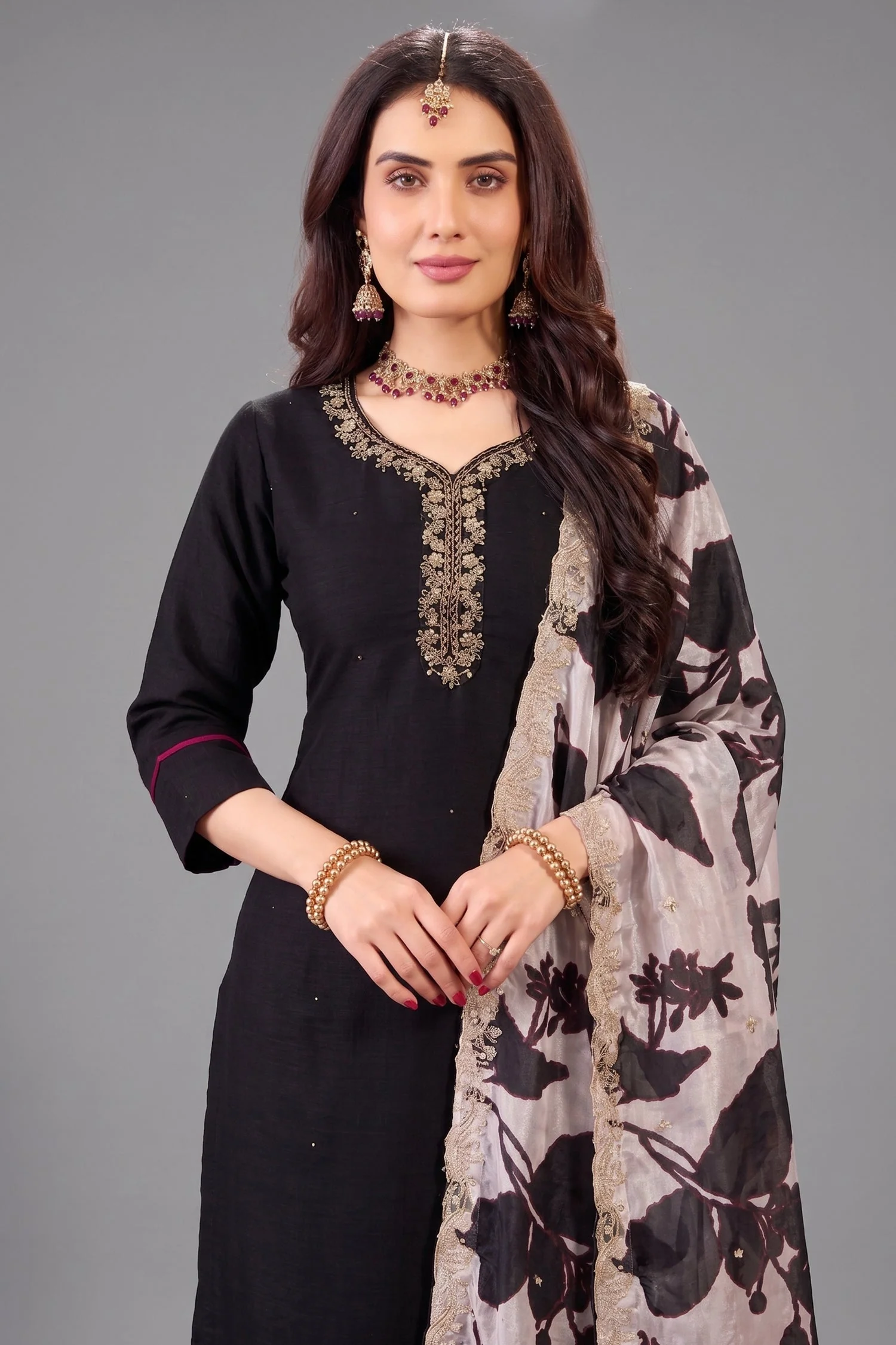 Black Art Silk Straight Cut Suit - Image 2