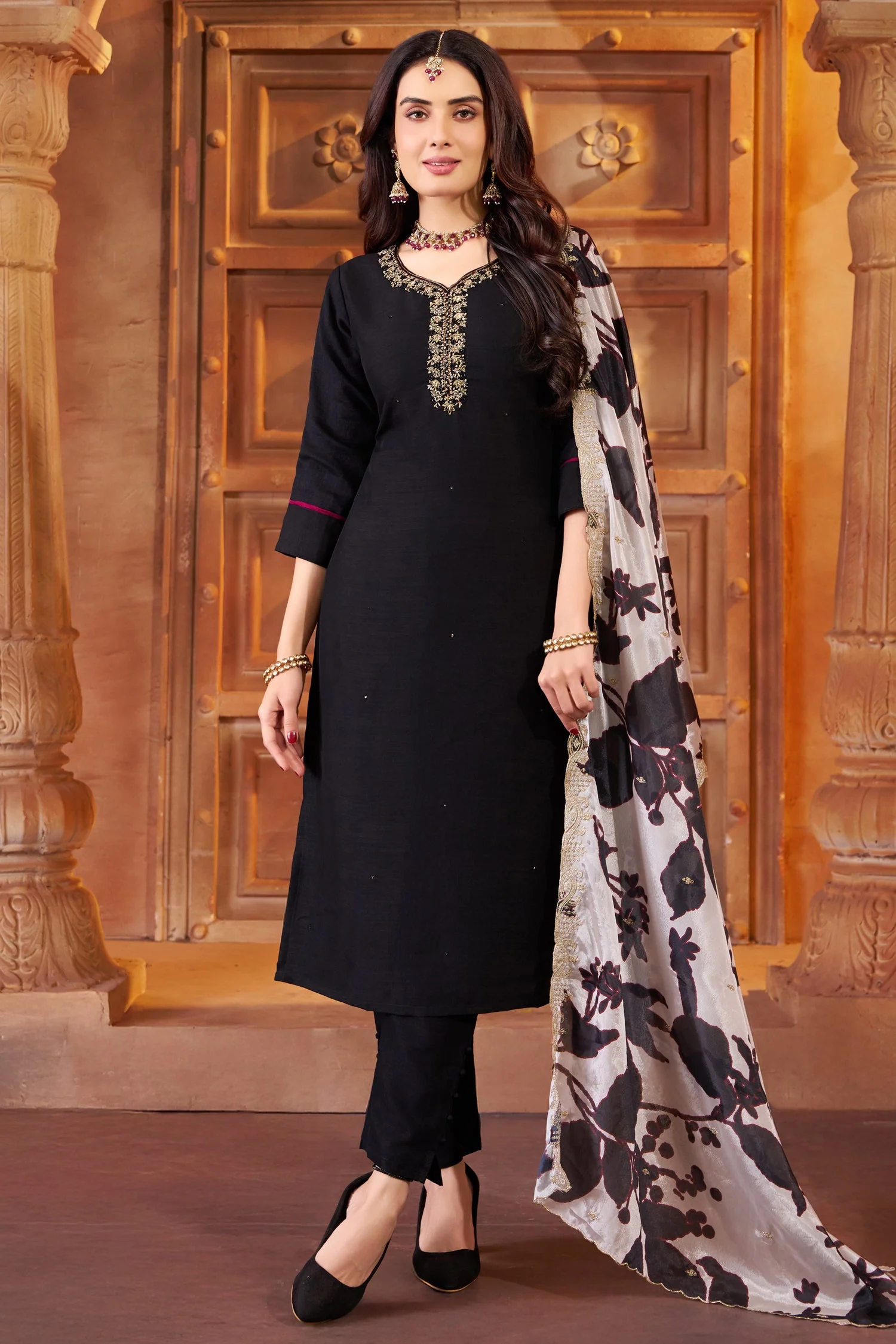 Black Art Silk Straight Cut Suit - Image 3