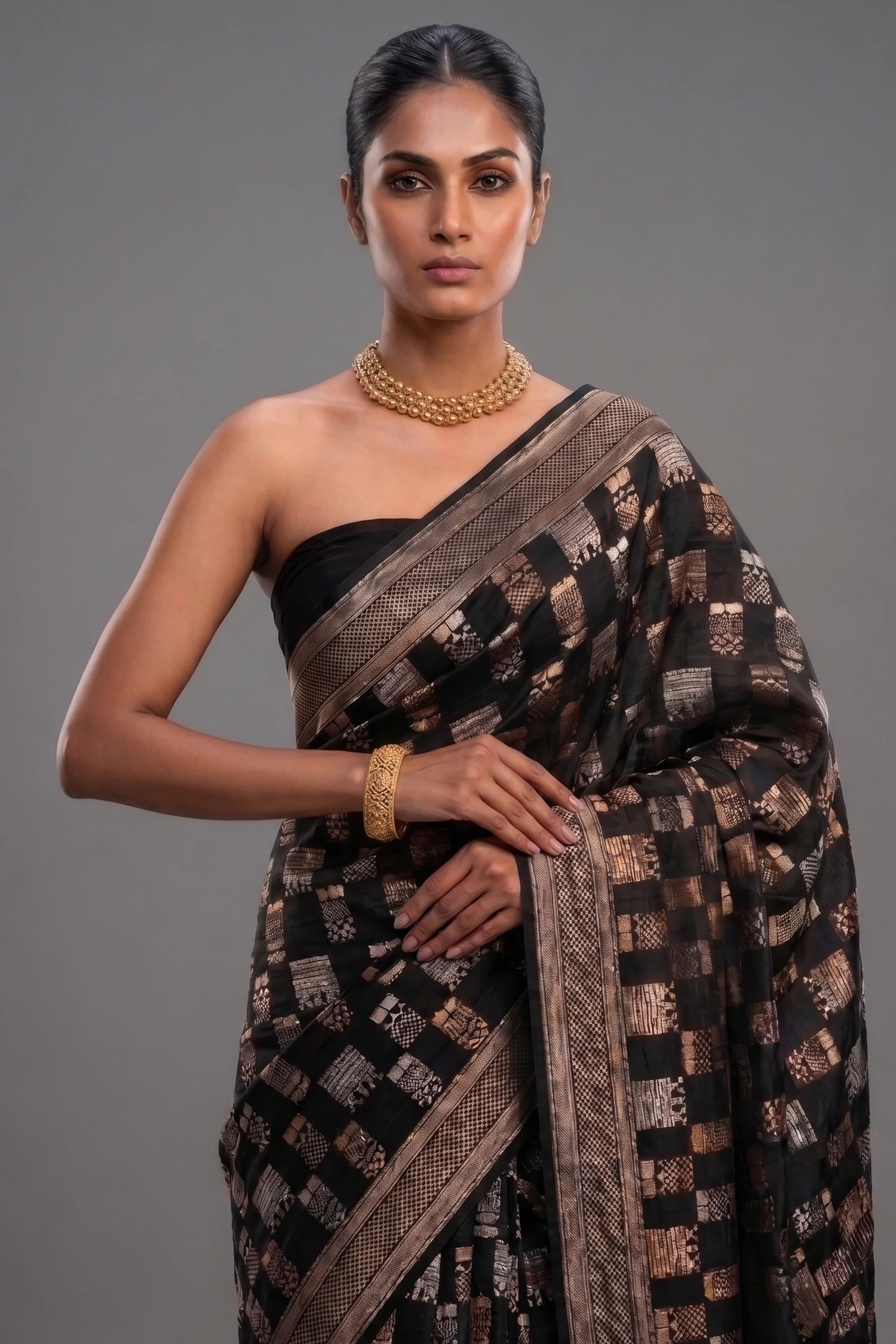 Black Banarasi Silk Woven Saree - Image 2