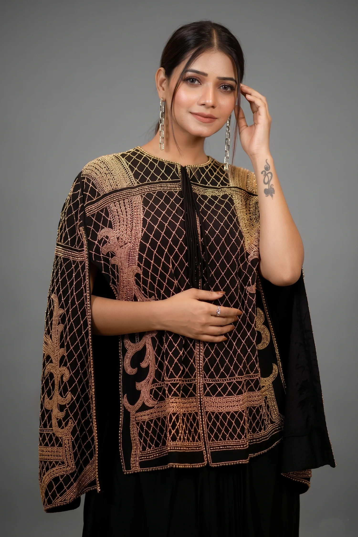 Black Raw Silk Beaded Contemporary Indo-Western Co-ord Set - Image 2