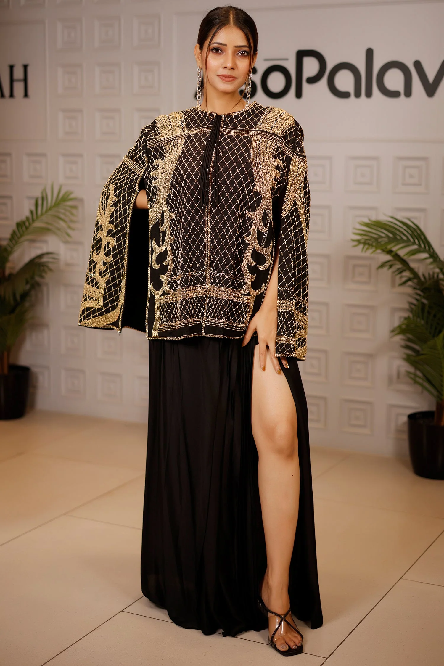 Black Raw Silk Beaded Contemporary Indo-Western Co-ord Set - Image 3