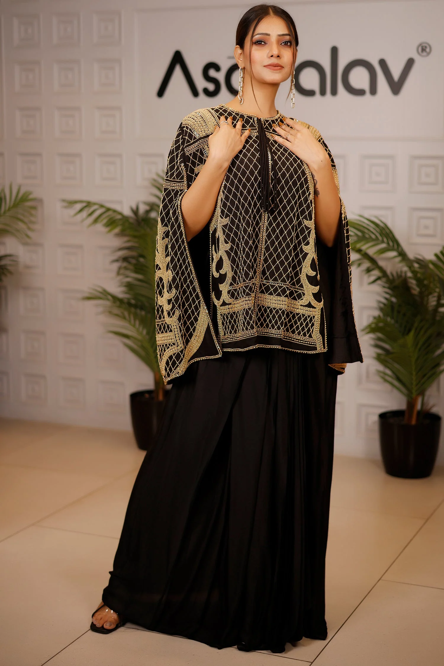 Black Raw Silk Beaded Contemporary Indo-Western Co-ord Set - Image 5
