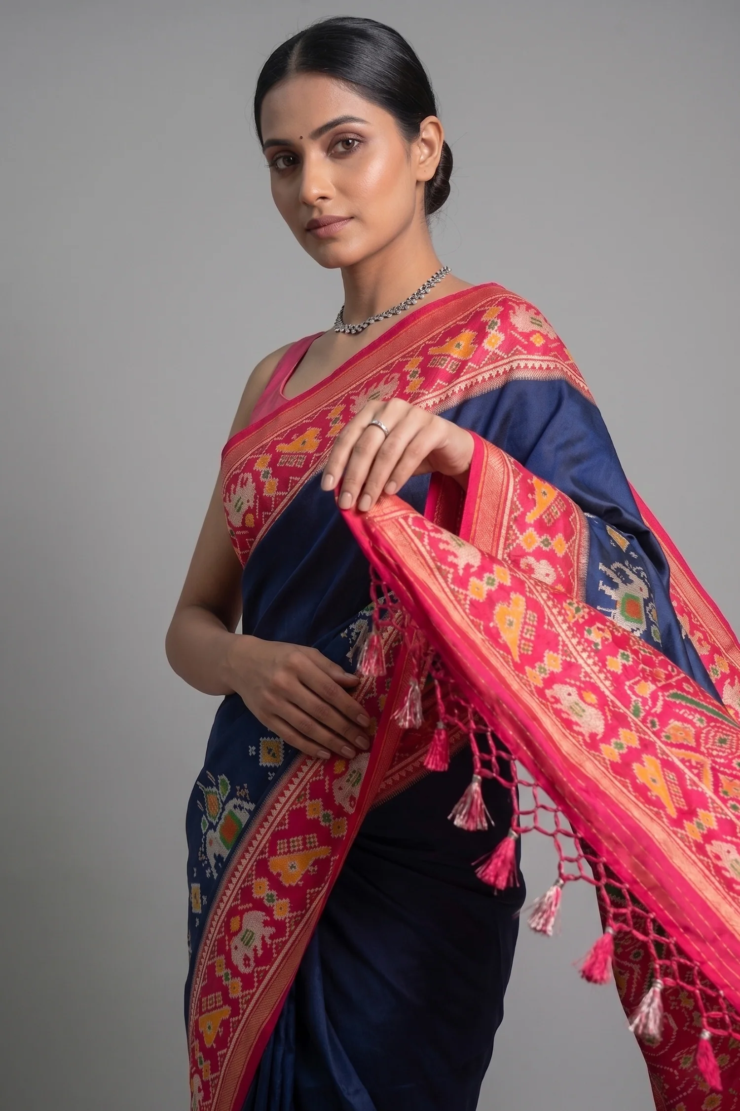 Blue Art Silk Patola Woven Saree - Image 2