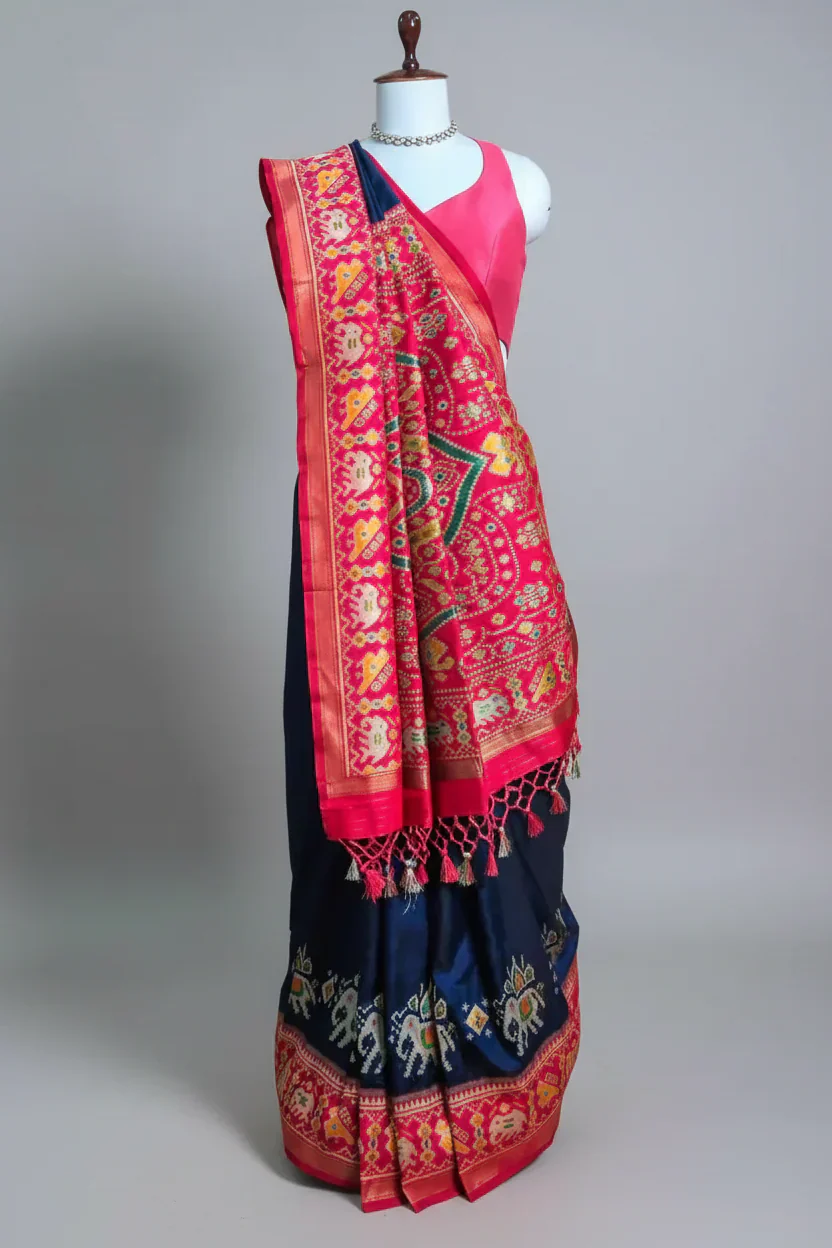 Blue Art Silk Patola Woven Saree - Image 3