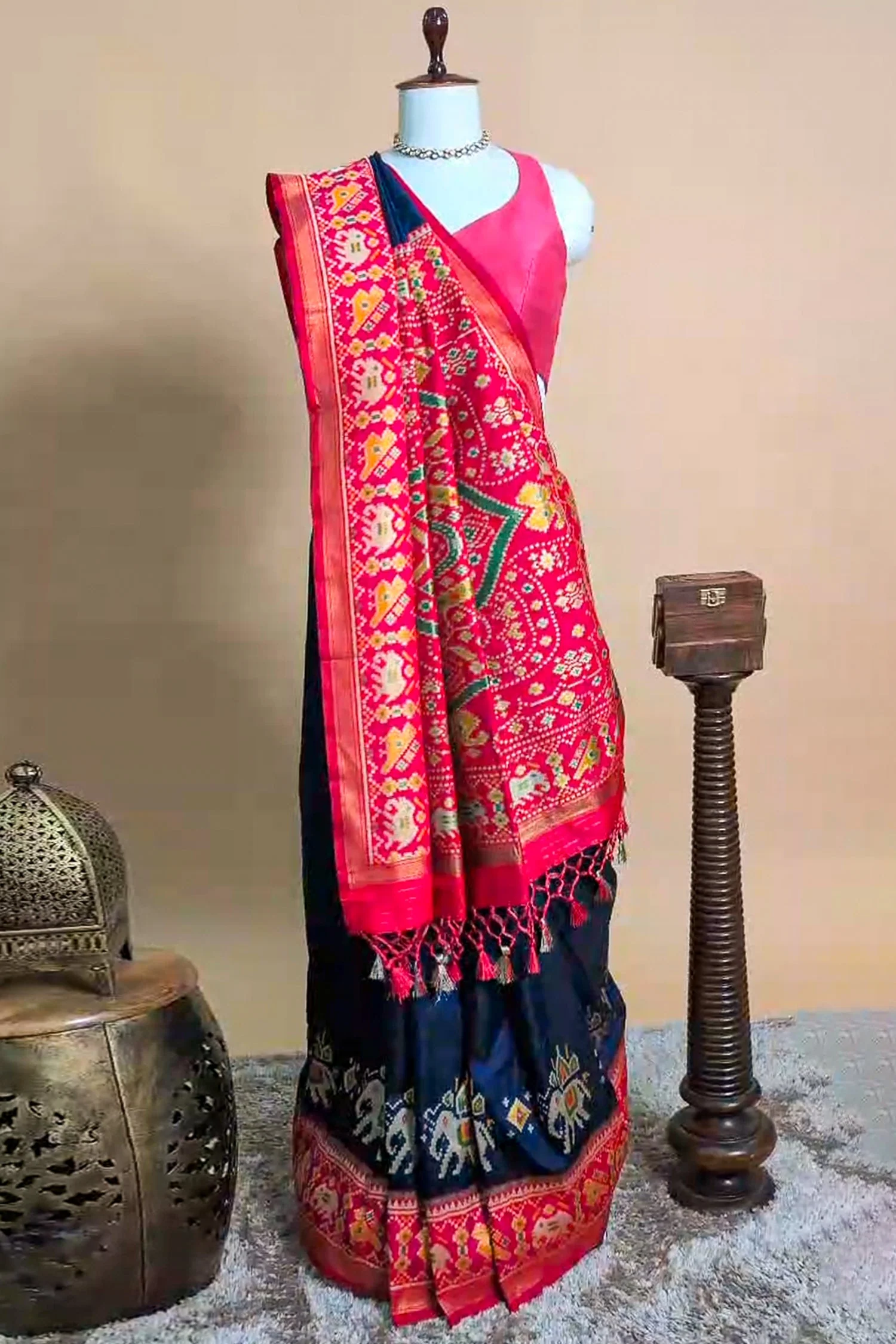 Blue Art Silk Patola Woven Saree - Image 4