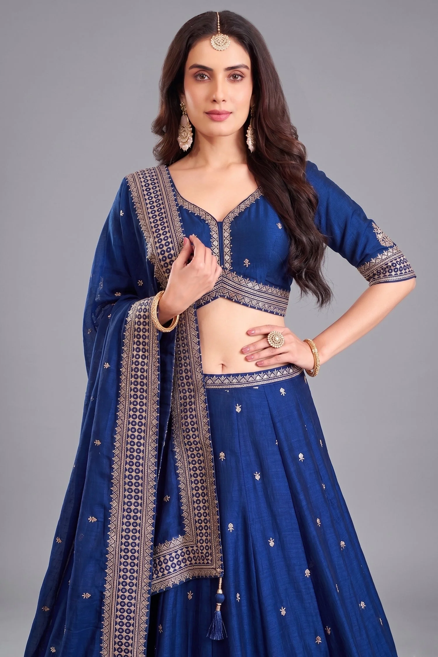 Blue Art Silk Sequin Embroidered Lehenga - Image 2