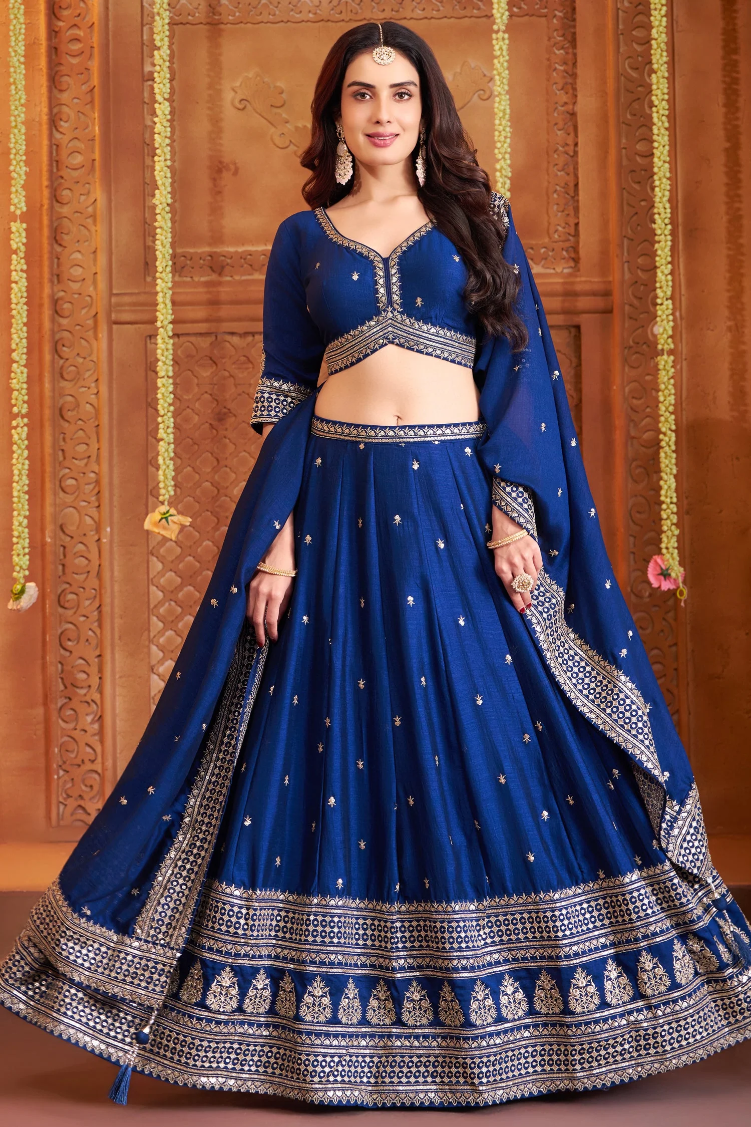Blue Art Silk Sequin Embroidered Lehenga - Image 3