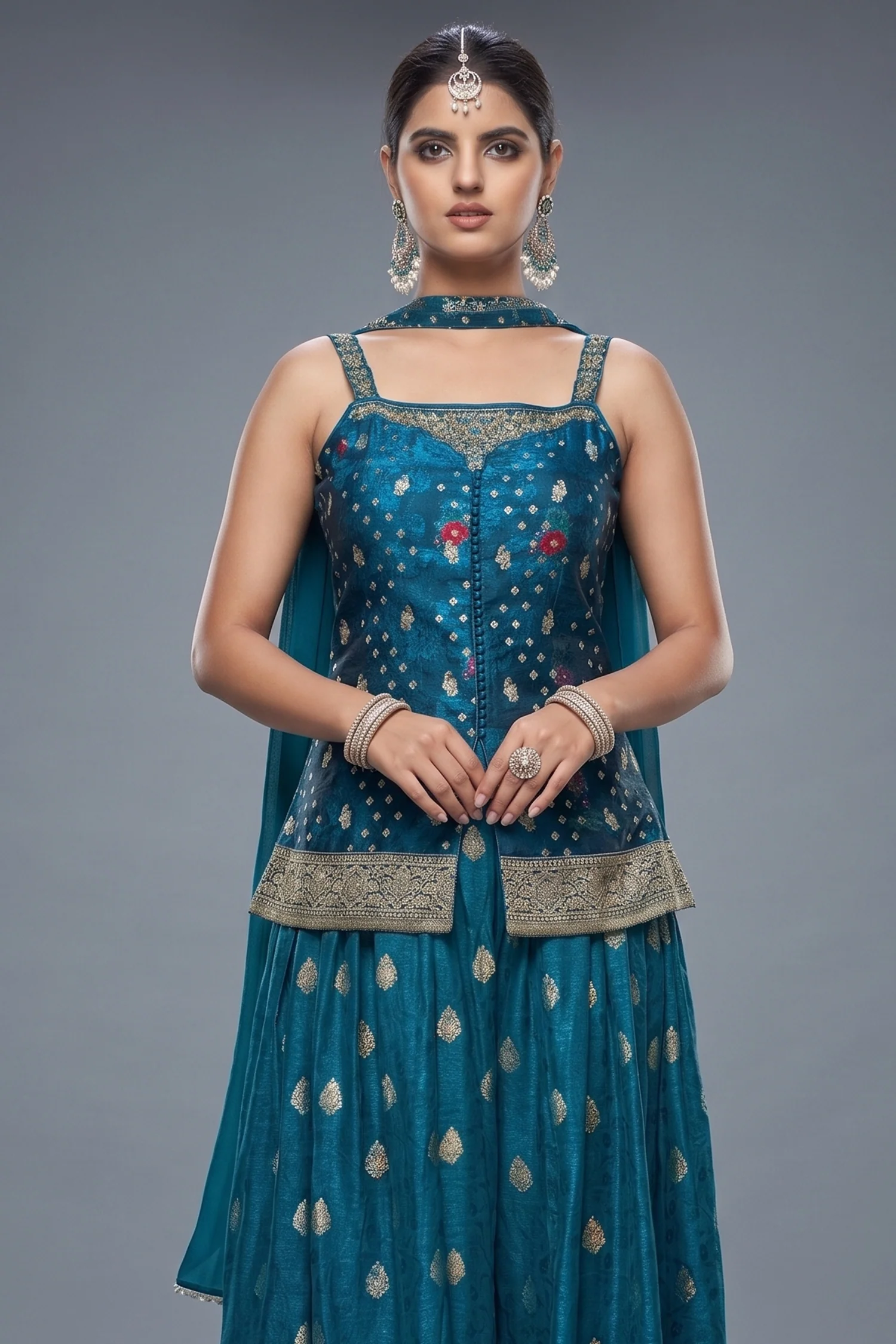 Blue Art Silk Woven Palazzo Suit - Image 2