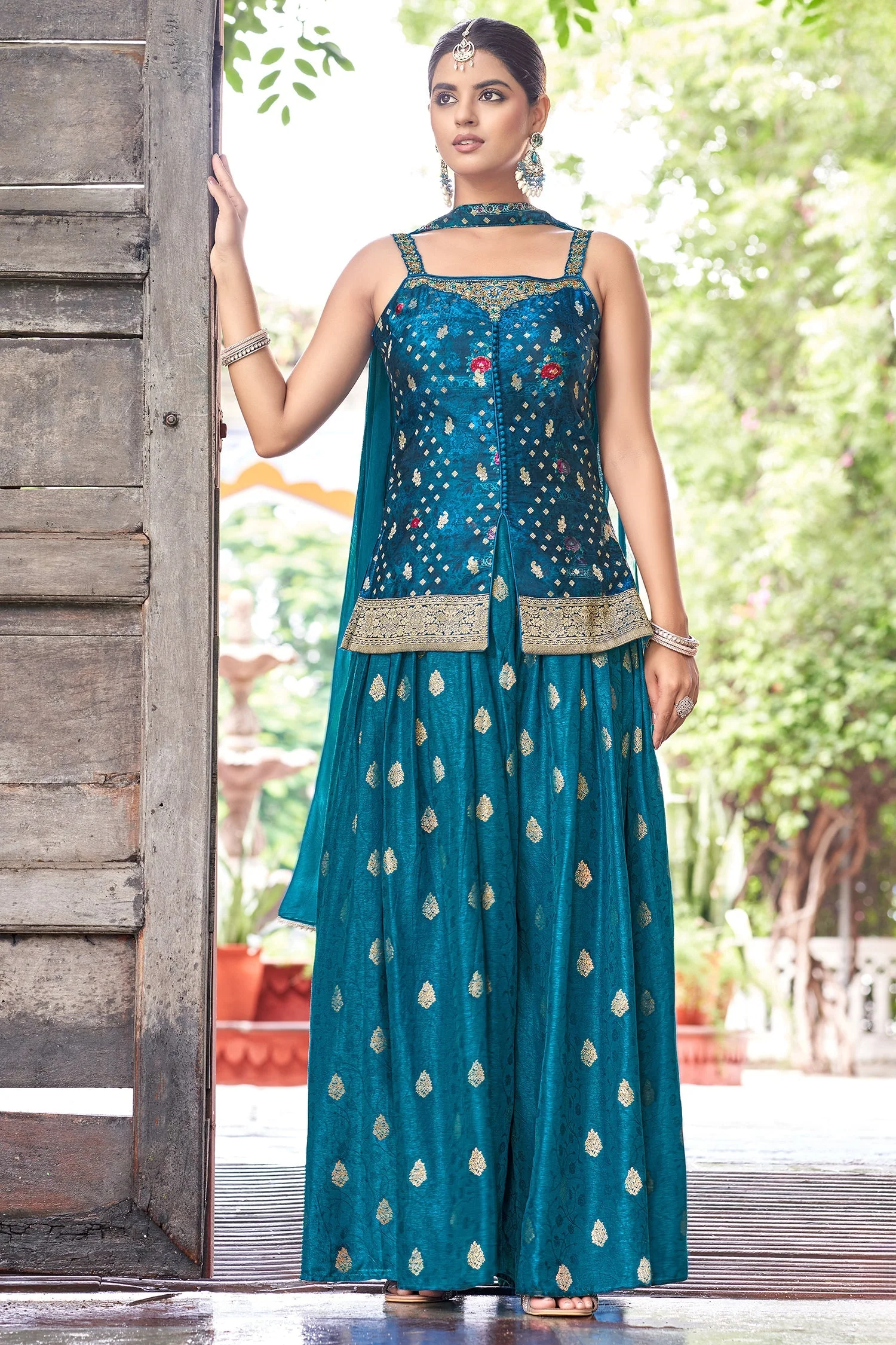 Blue Art Silk Woven Palazzo Suit - Image 3