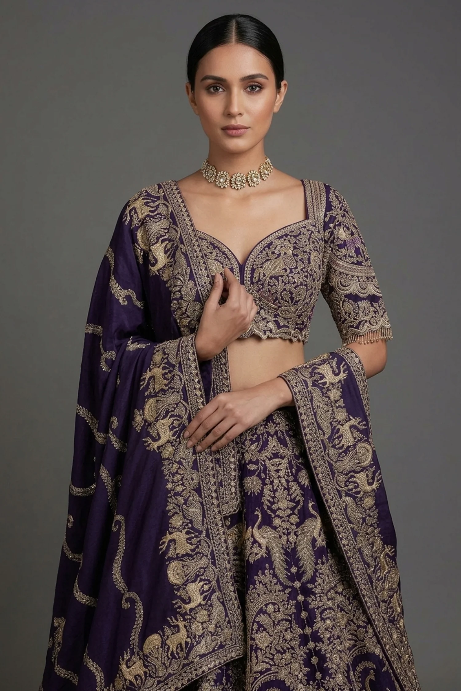Blue Banarasi Silk All Over Woven Lehenga with Peacock and Animal Motif - Image 2