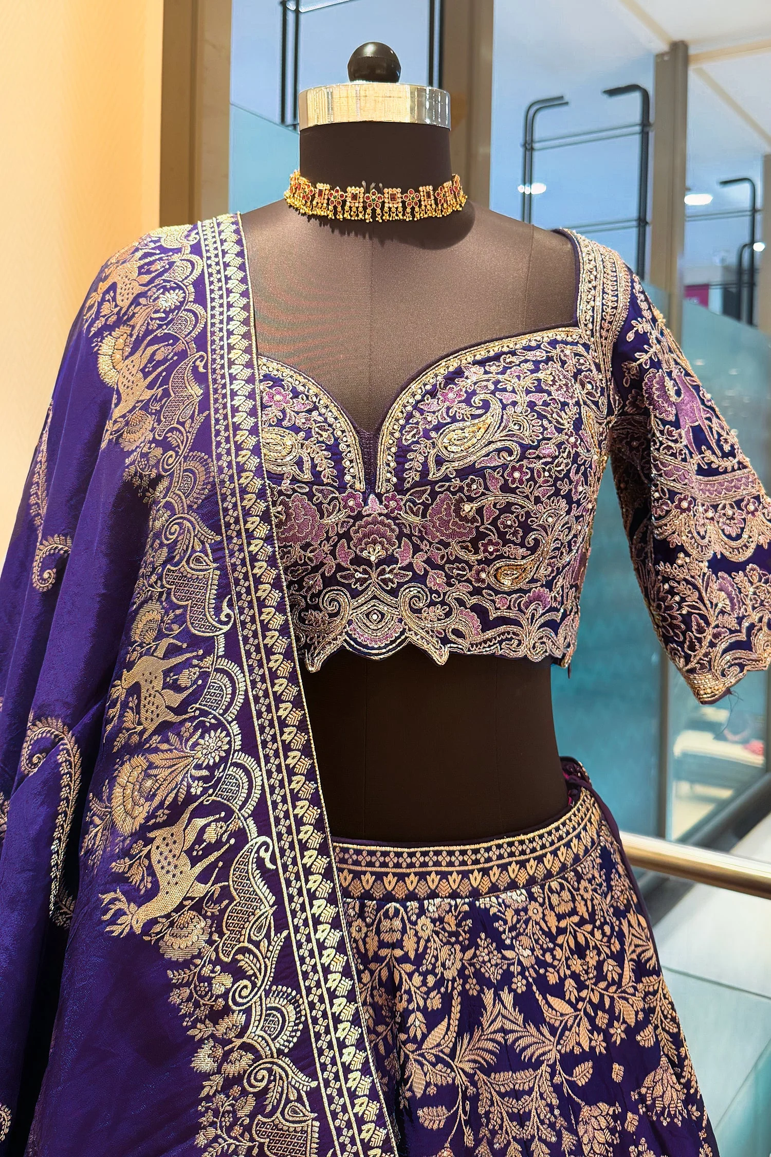 Blue Banarasi Silk All Over Woven Lehenga with Peacock and Animal Motif - Image 4