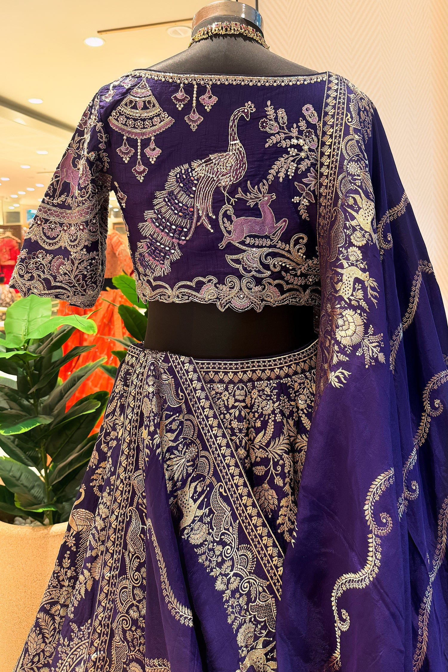 Blue Banarasi Silk All Over Woven Lehenga with Peacock and Animal Motif - Image 5