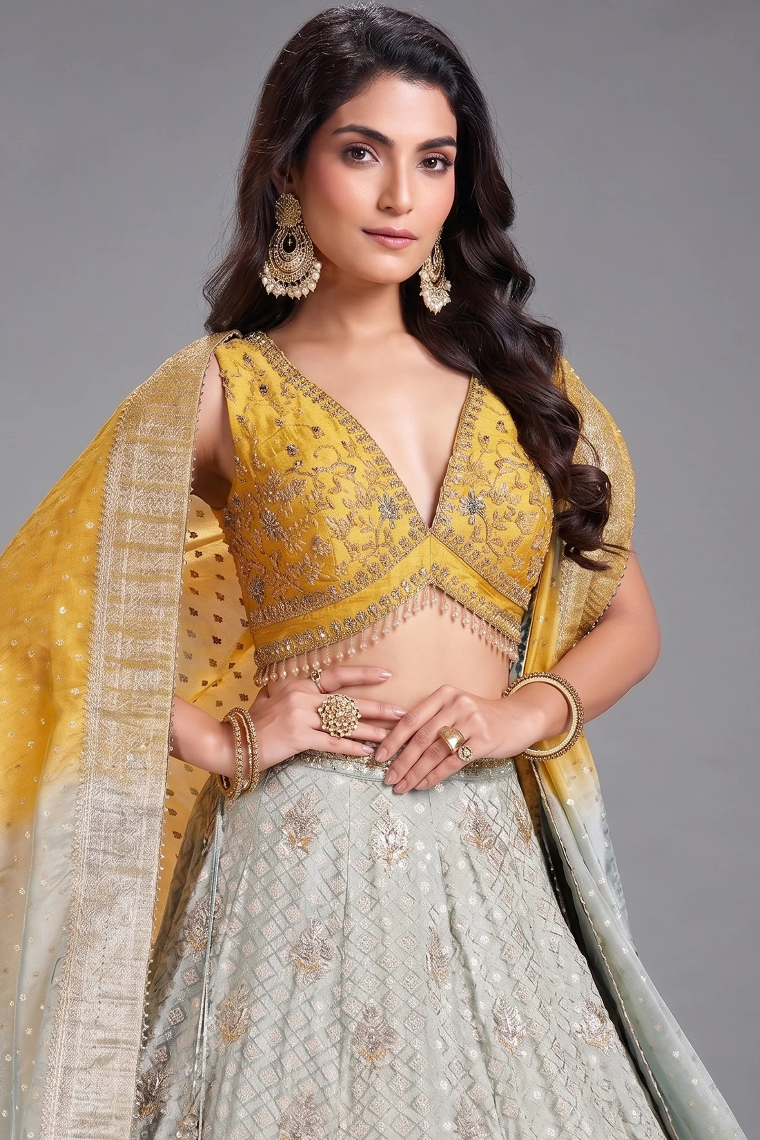 Blue Brocade Silk Woven Lehenga with Sequins Work - Image 2