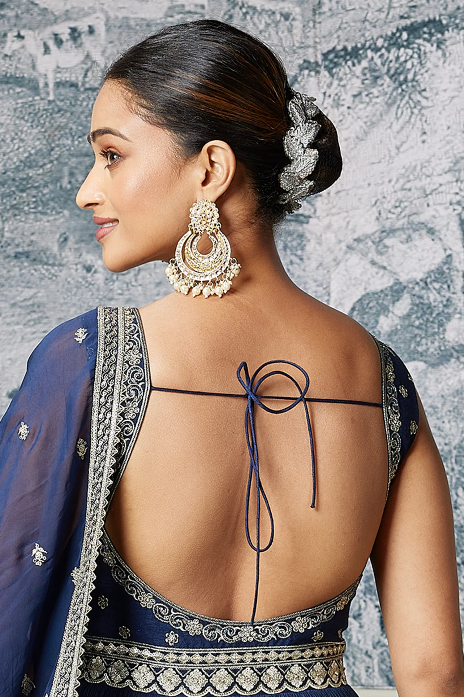 Blue Chinon Sequin Anarkali Suit - Image 3