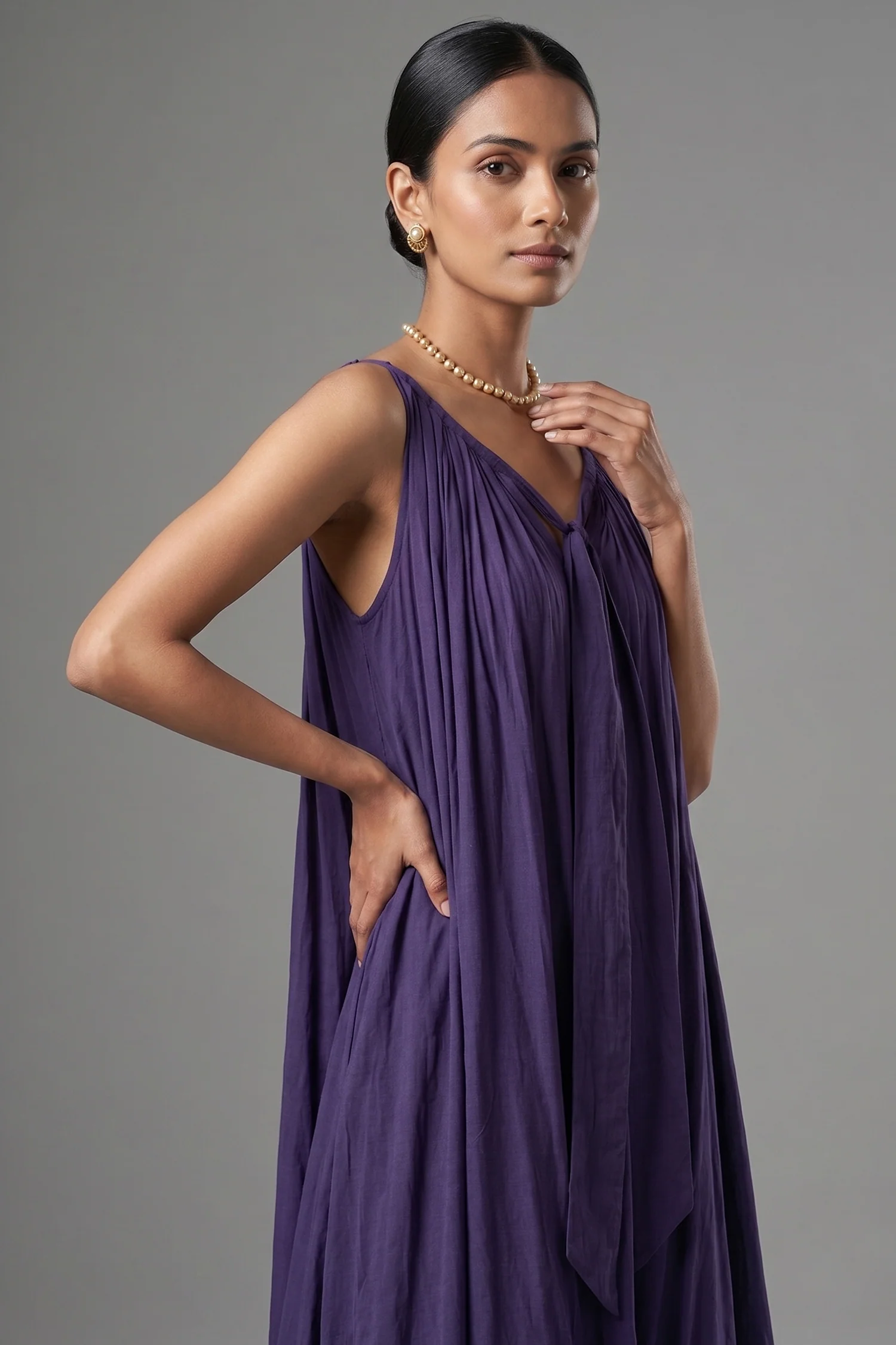 Blue Cotton Silk Solid Co-Ord Set - Image 2