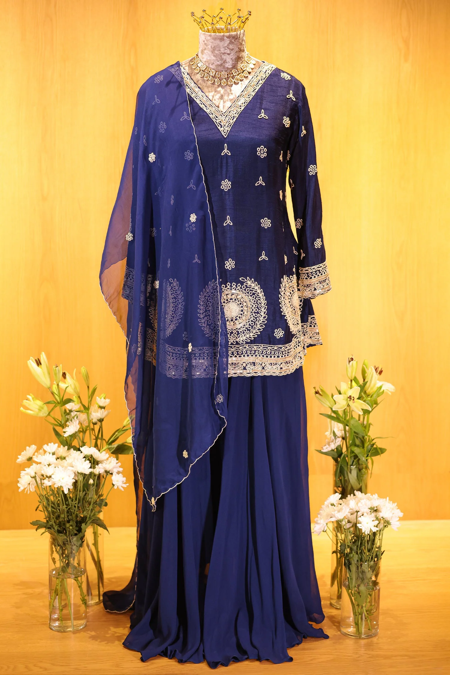Blue Georgette Sequin Beaded Worked Palazzo Suit - Image 2