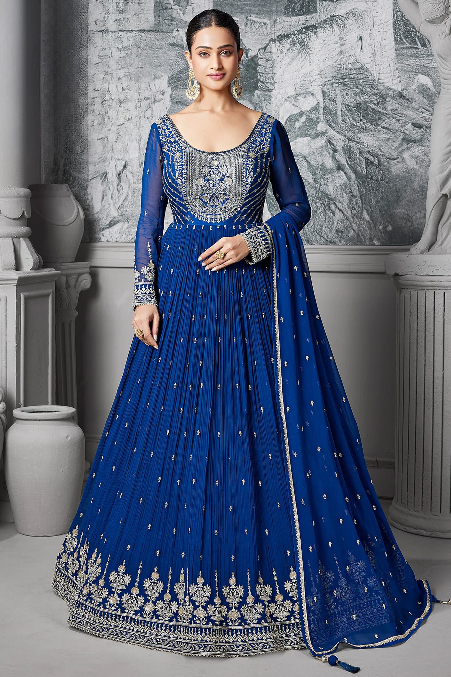 Blue Georgette Sequin Embroidered Anarkali Suit - Image 2