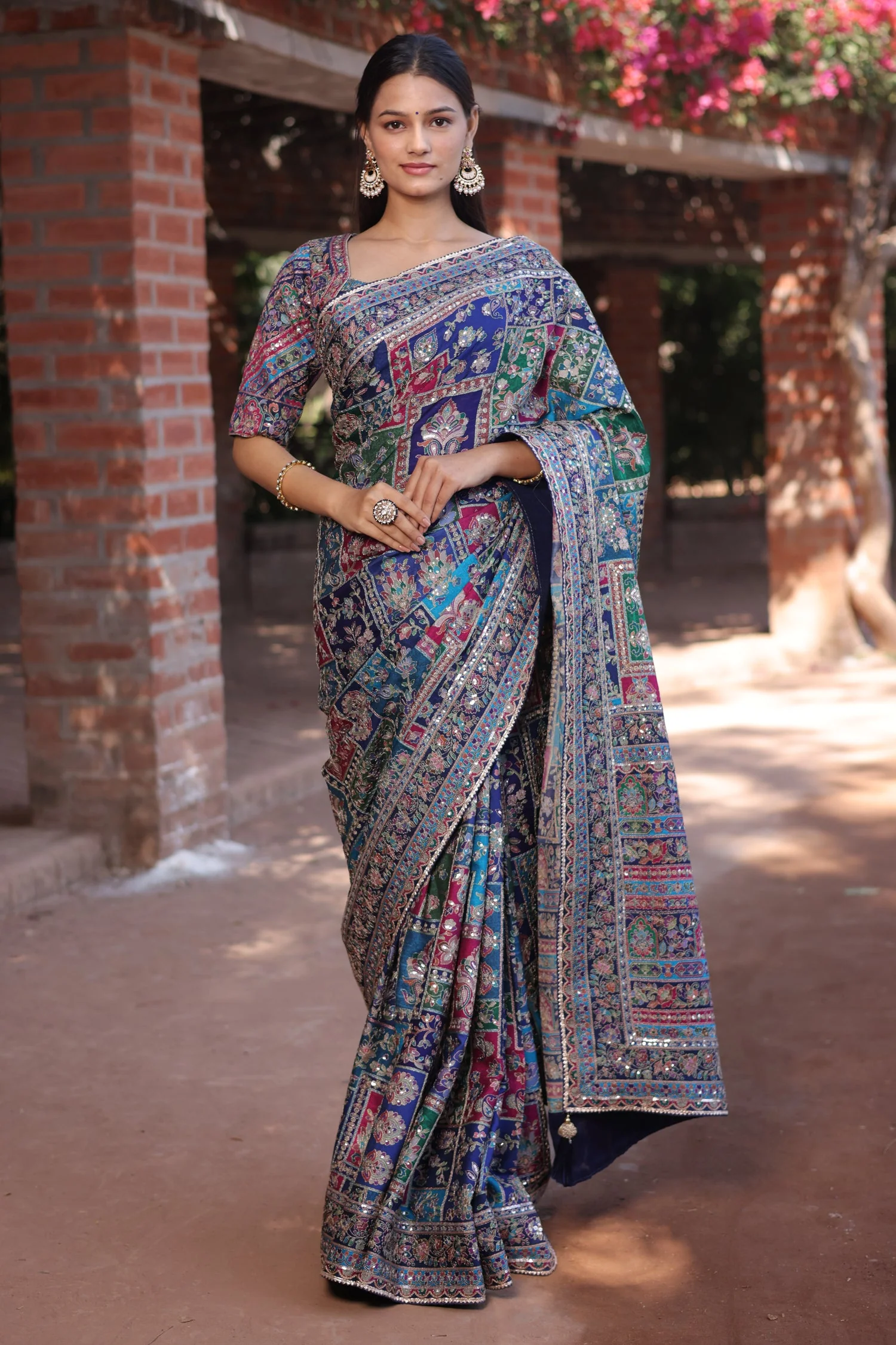 Blue Modal Silk Printed Saree with Sequin Embroidery Work - Image 4