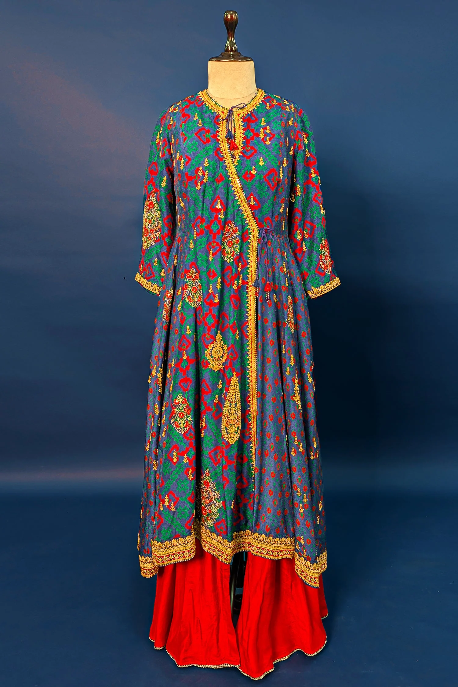 Blue Silk Printed Angrakha Style Palazzo Suit with Sequin Embroidery Work - Image 4