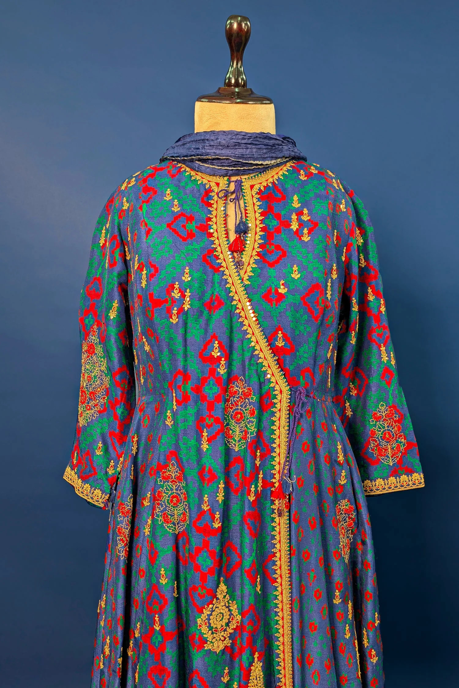 Blue Silk Printed Angrakha Style Palazzo Suit with Sequin Embroidery Work - Image 5