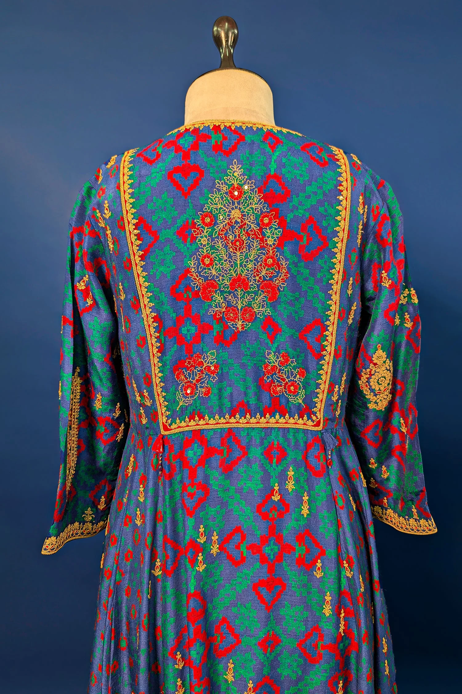 Blue Silk Printed Angrakha Style Palazzo Suit with Sequin Embroidery Work - Image 6
