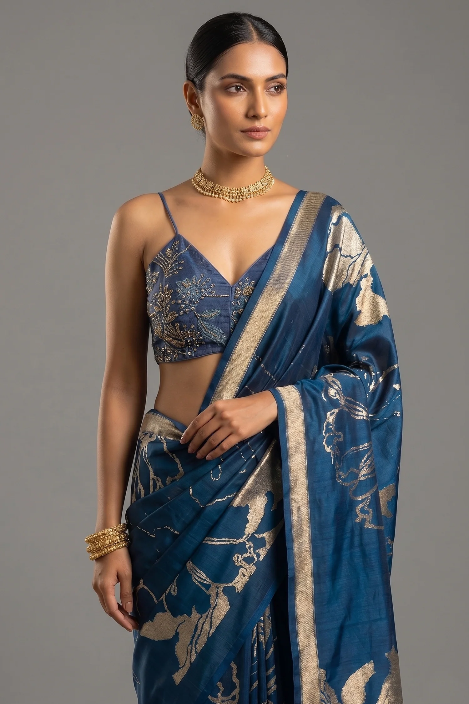 Blue Silk Saree with Zari Weaving - Image 2