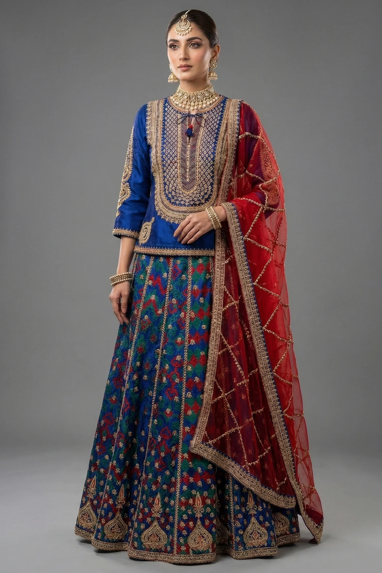 Blue Silk Sequin Embroidered Lehenga Set