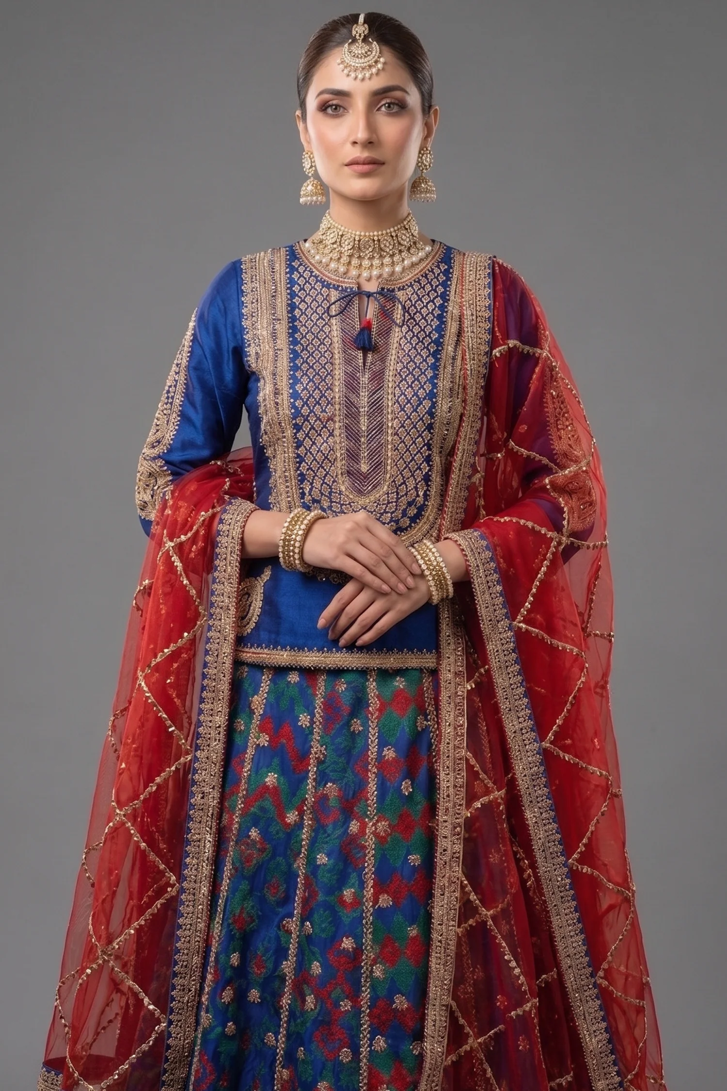 Blue Silk Sequin Embroidered Lehenga Set - Image 2