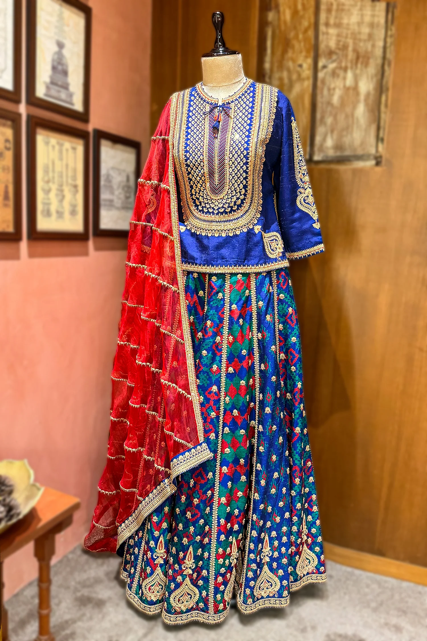 Blue Silk Sequin Embroidered Lehenga Set - Image 3