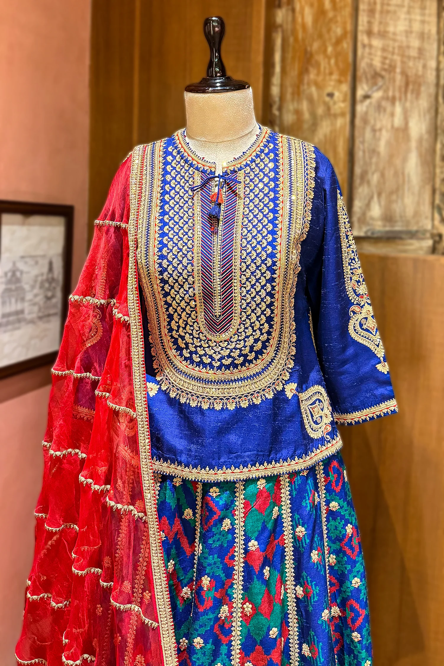 Blue Silk Sequin Embroidered Lehenga Set - Image 4