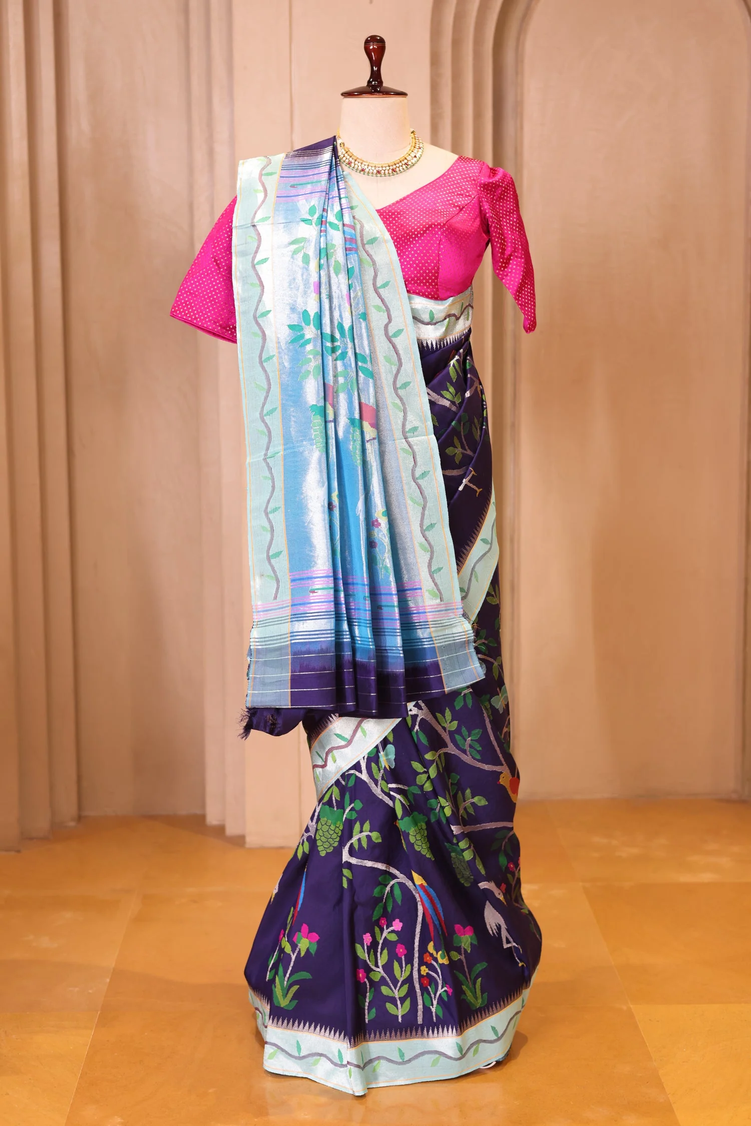 Blue Silk Traditional Paithani Saree - Image 2