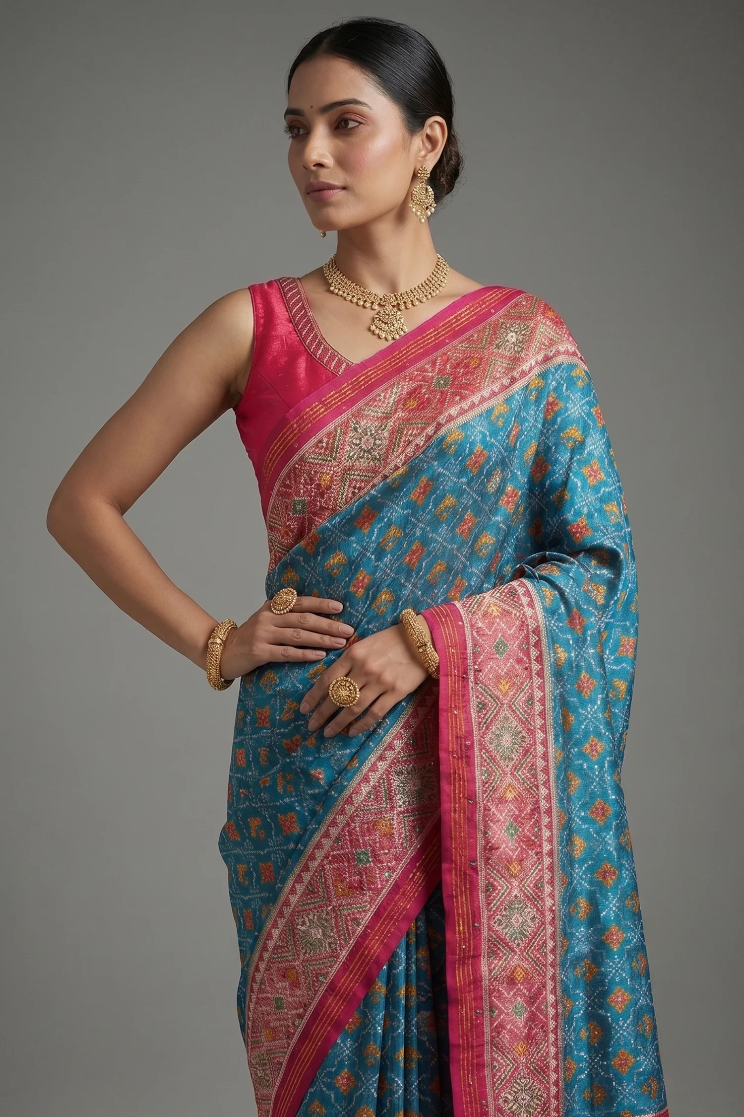 Blue Silk Traditional Woven Checks Woven Saree with Contrast Pallu and Border - Image 2