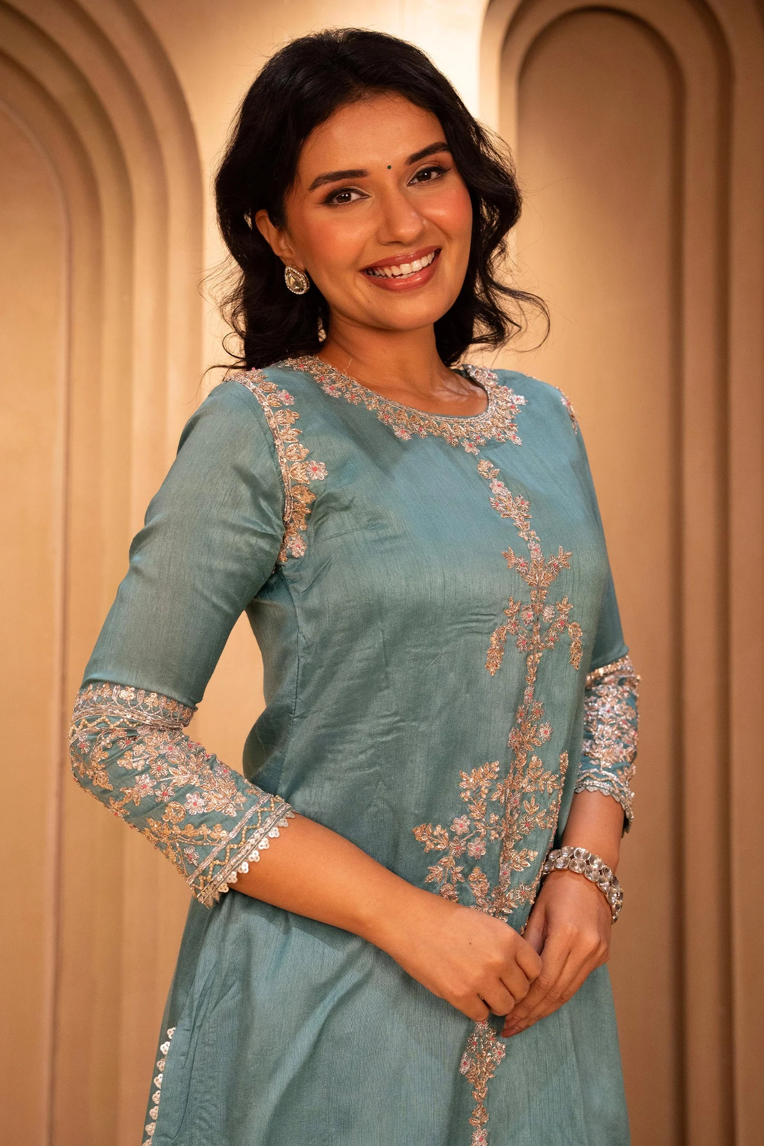 Blue Silk Zardosi and Sequin worked Co-Ord Set - Image 5