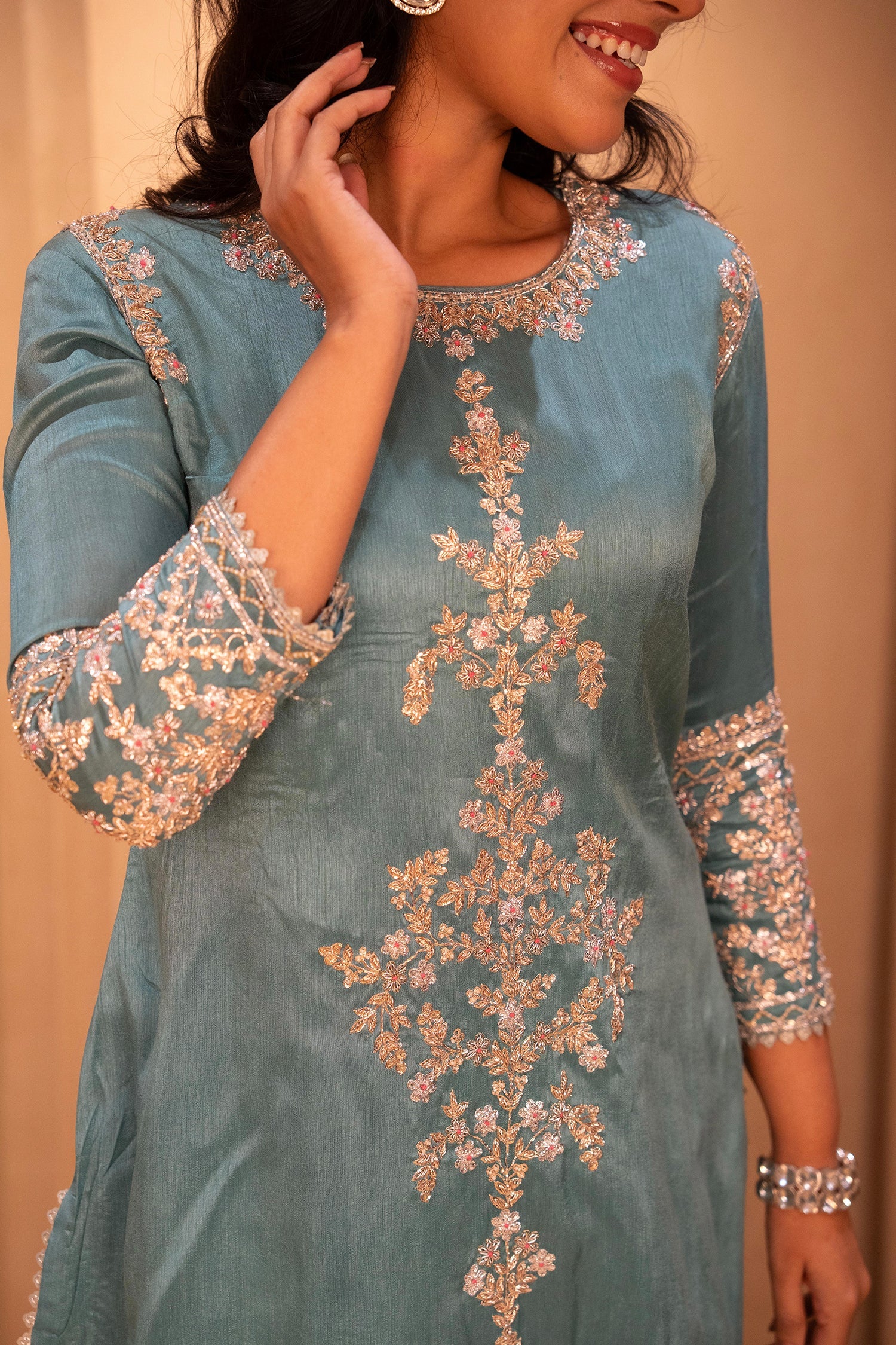 Blue Silk Zardosi and Sequin worked Co-Ord Set - Image 6