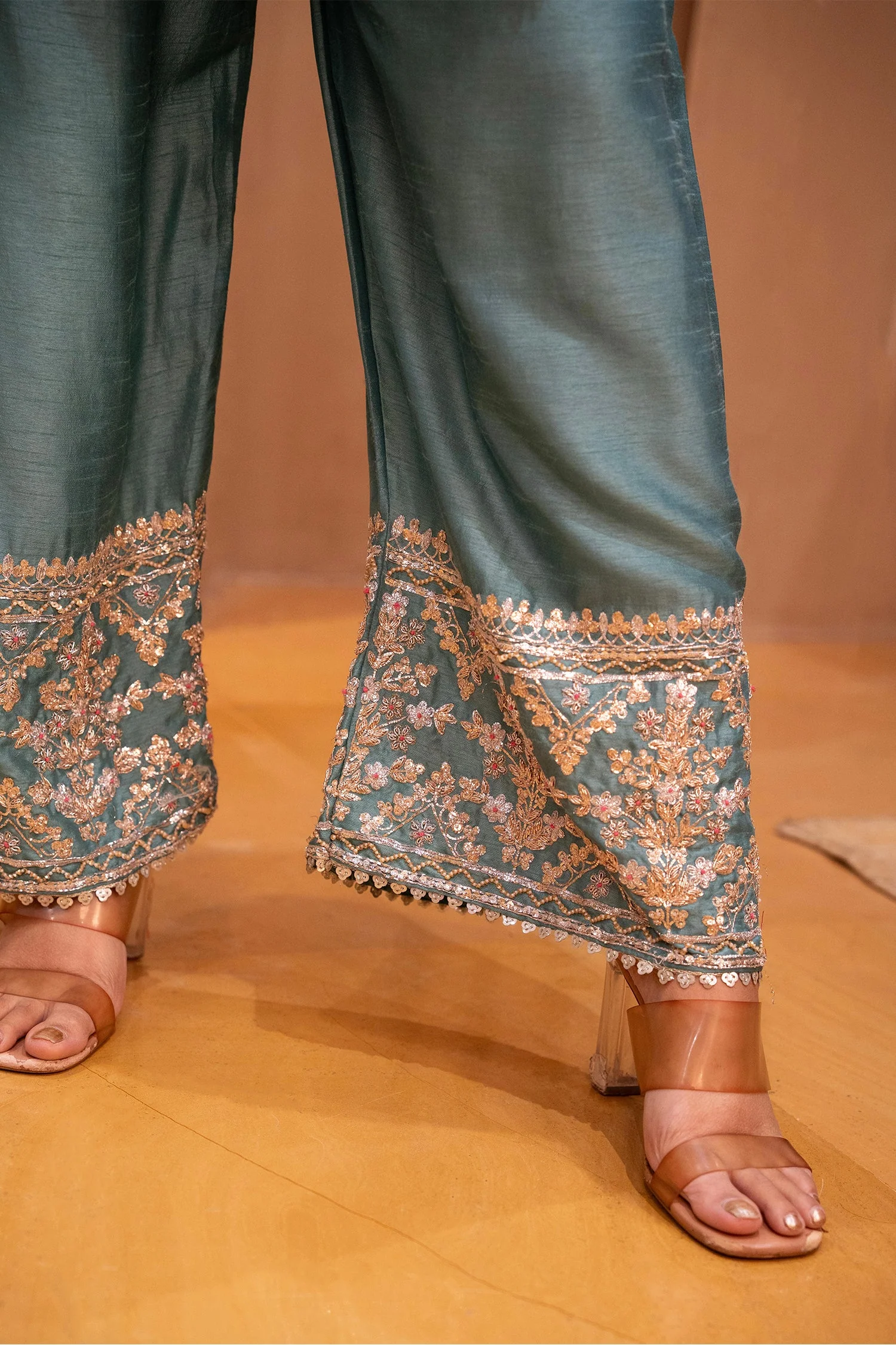 Blue Silk Zardosi and Sequin worked Co-Ord Set - Image 7