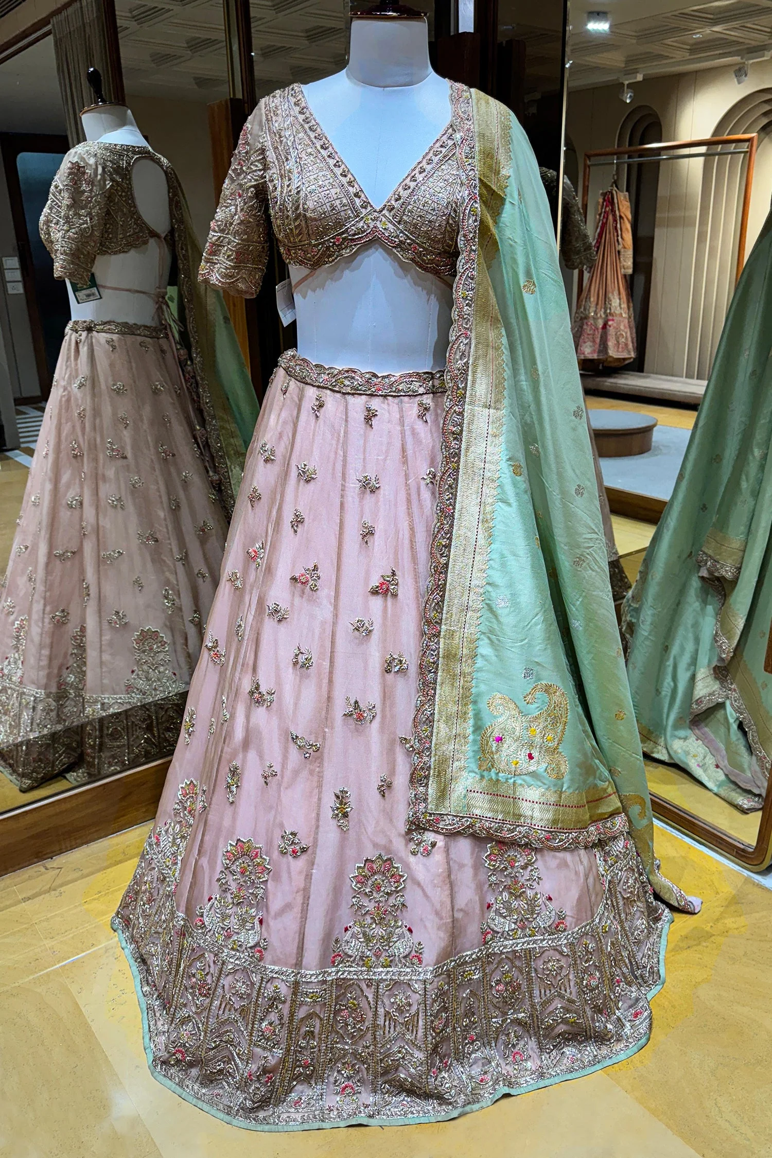 Blush Pink Organza Zardosi Work Designer Lehenga - Image 2