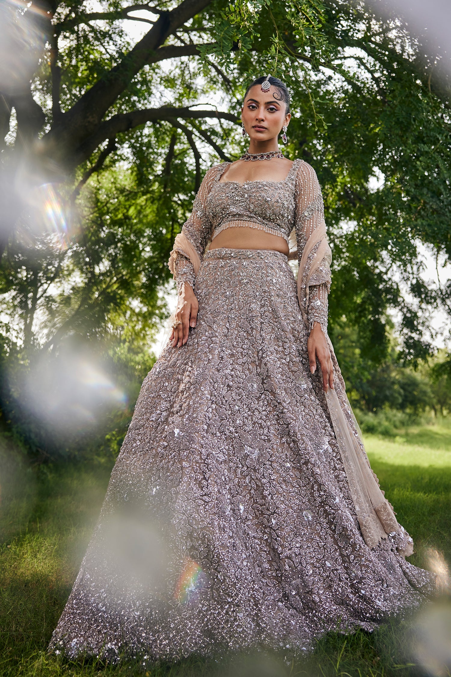 Brown Net Designer Embellished Lehenga with Heavy Work - Image 3