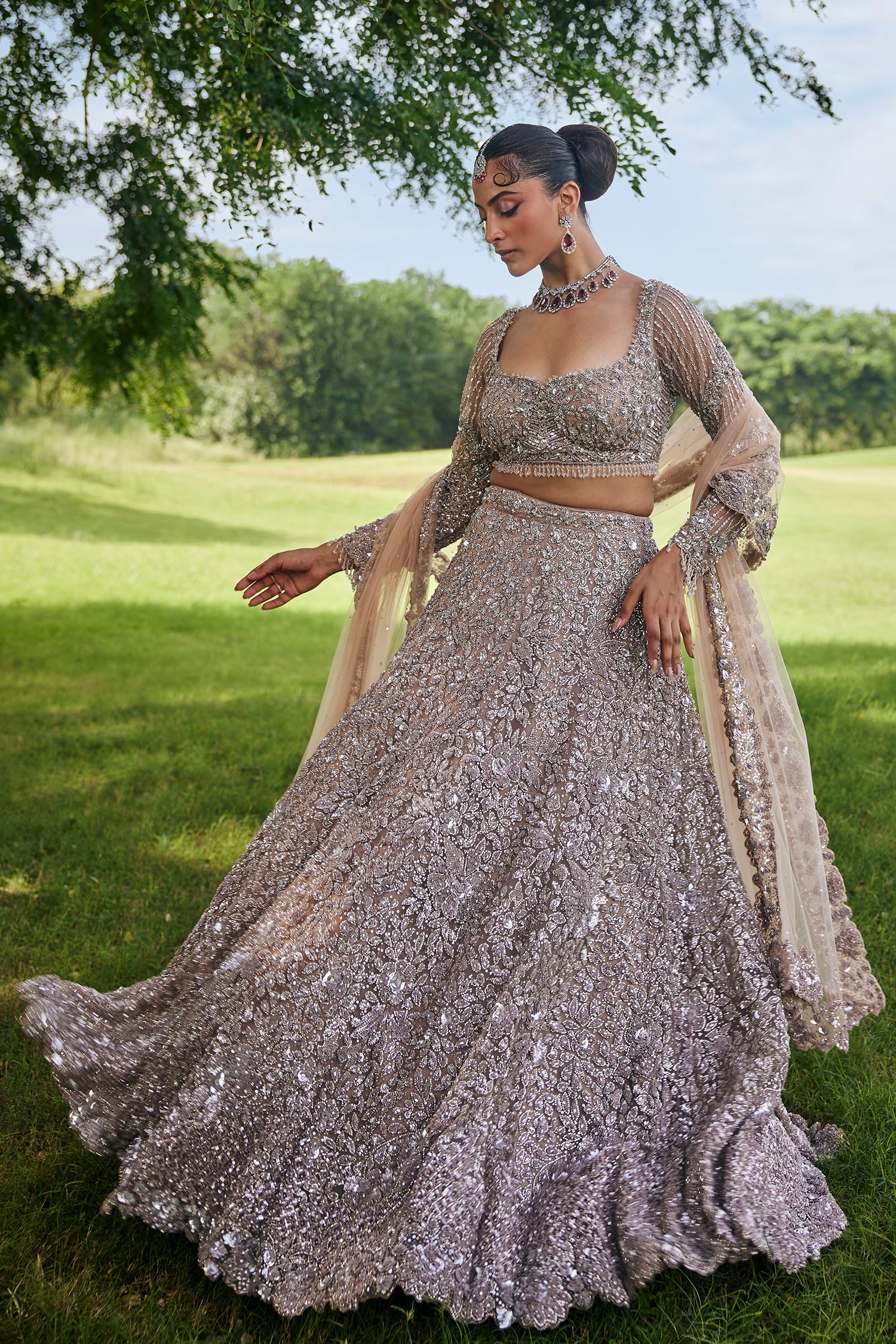 Brown Net Designer Embellished Lehenga with Heavy Work - Image 4