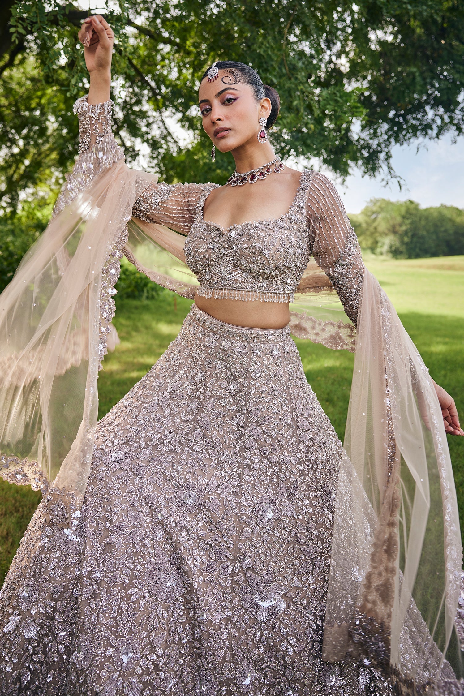 Brown Net Designer Embellished Lehenga with Heavy Work - Image 5