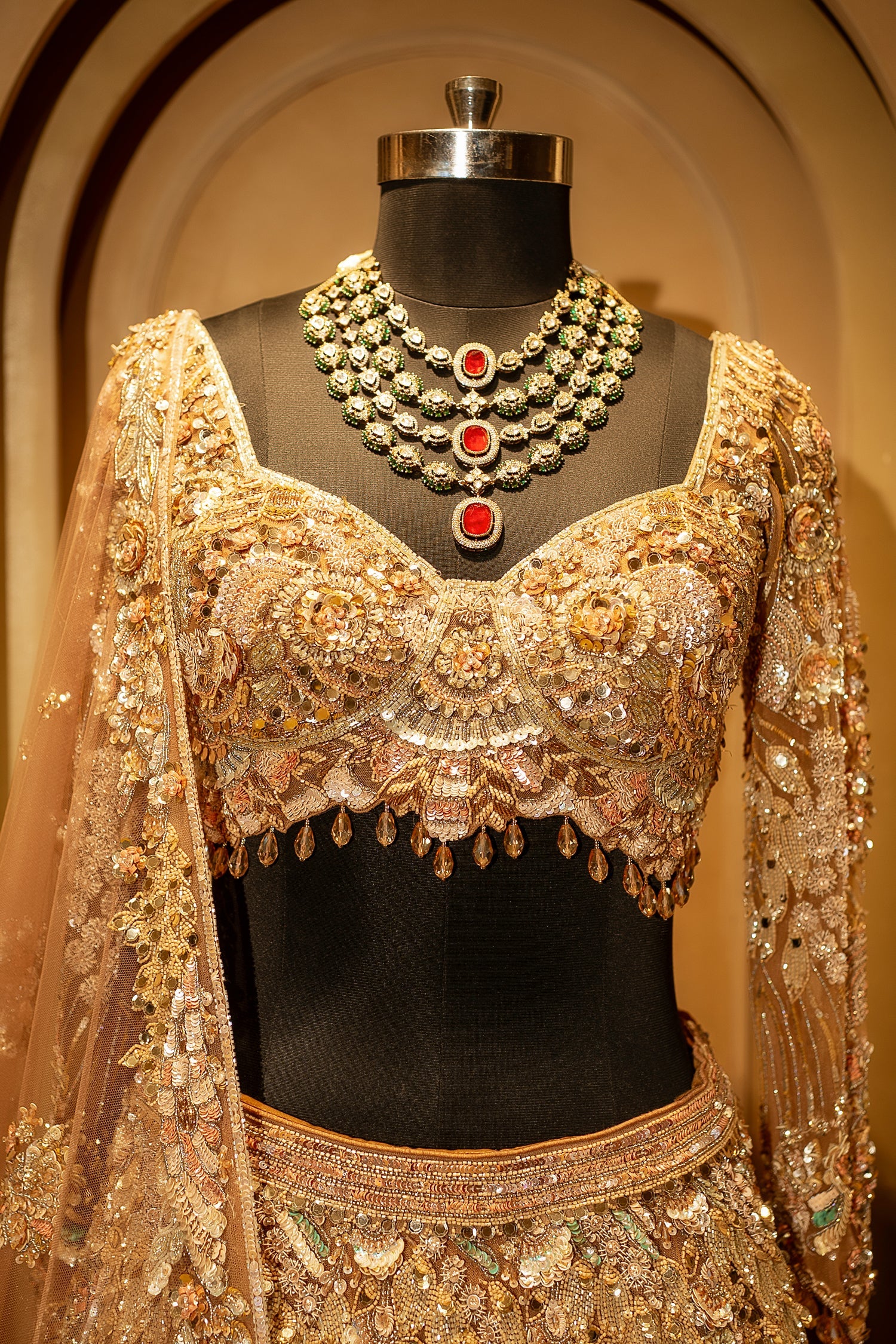 Champagne Beige Net Embellished Designer Lehenga - Image 4