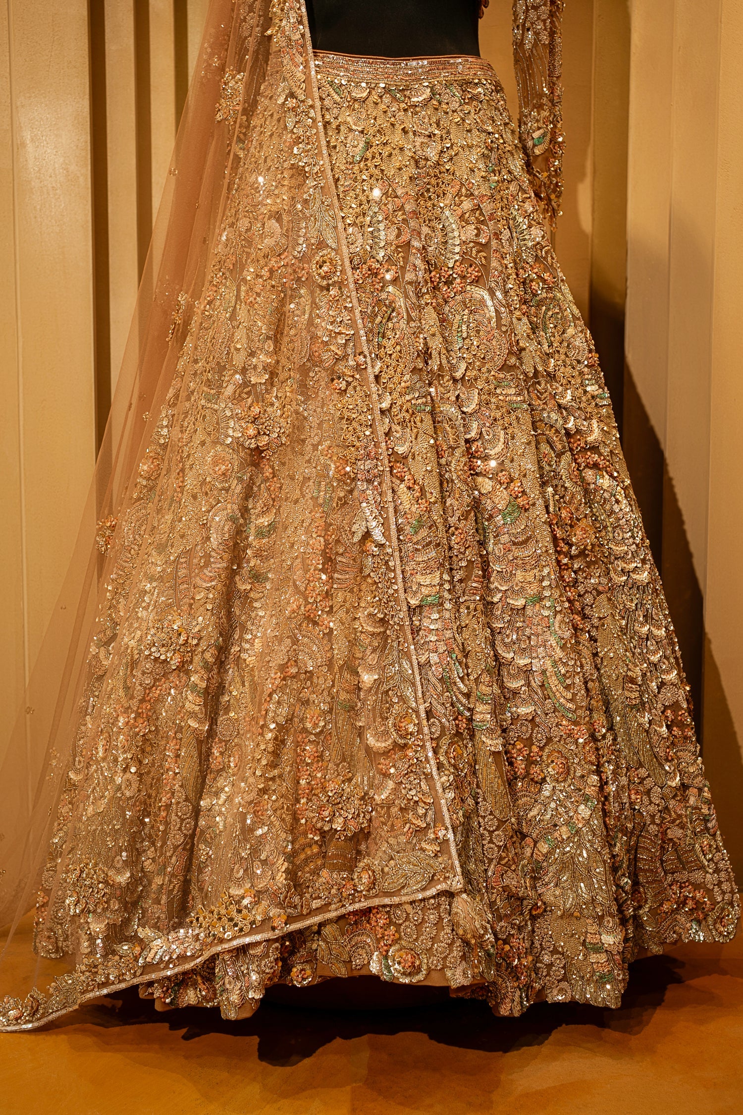 Champagne Beige Net Embellished Designer Lehenga - Image 5
