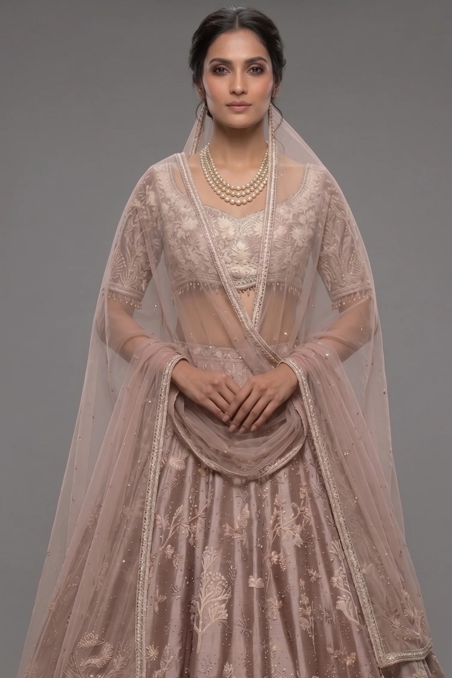 Champagne Brown Silk Embroidered Heritage Lehenga - Image 2