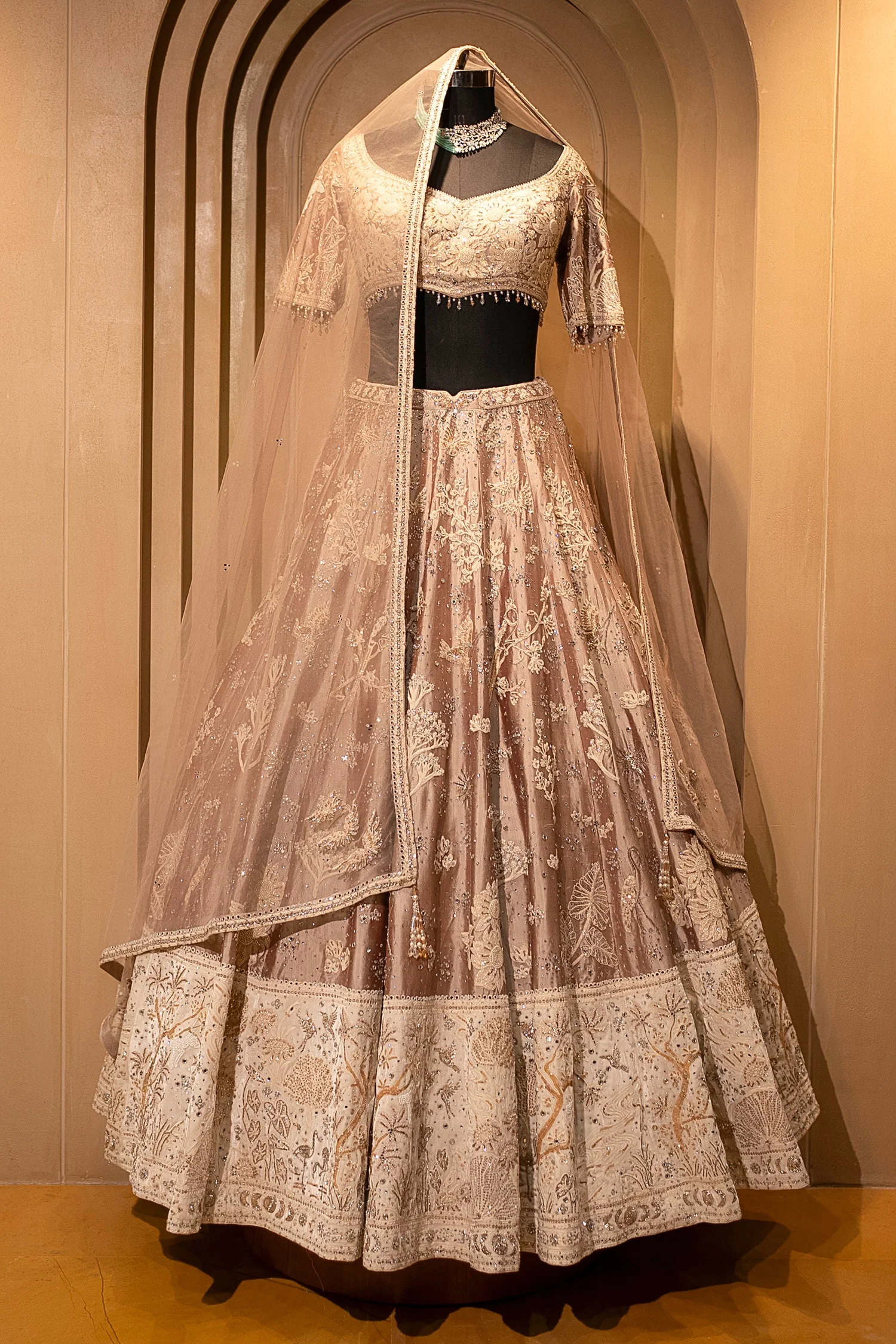 Champagne Brown Silk Embroidered Heritage Lehenga - Image 3