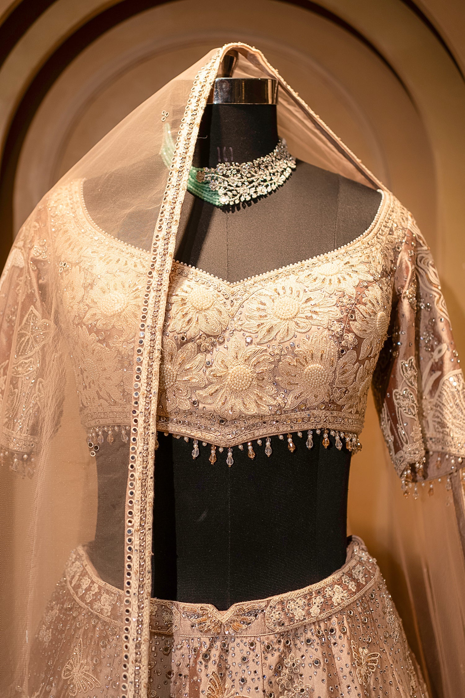 Champagne Brown Silk Embroidered Heritage Lehenga - Image 4