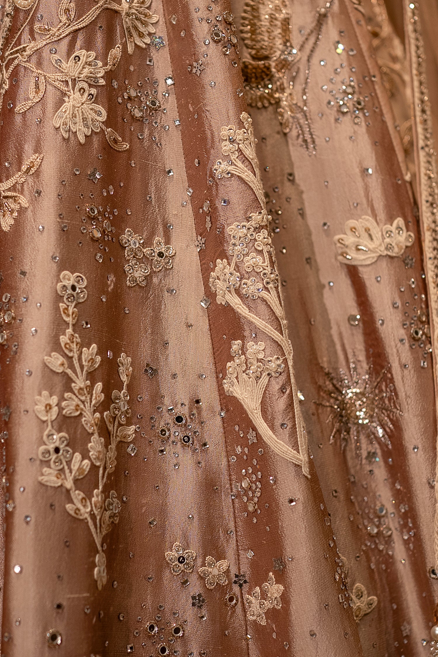 Champagne Brown Silk Embroidered Heritage Lehenga - Image 5