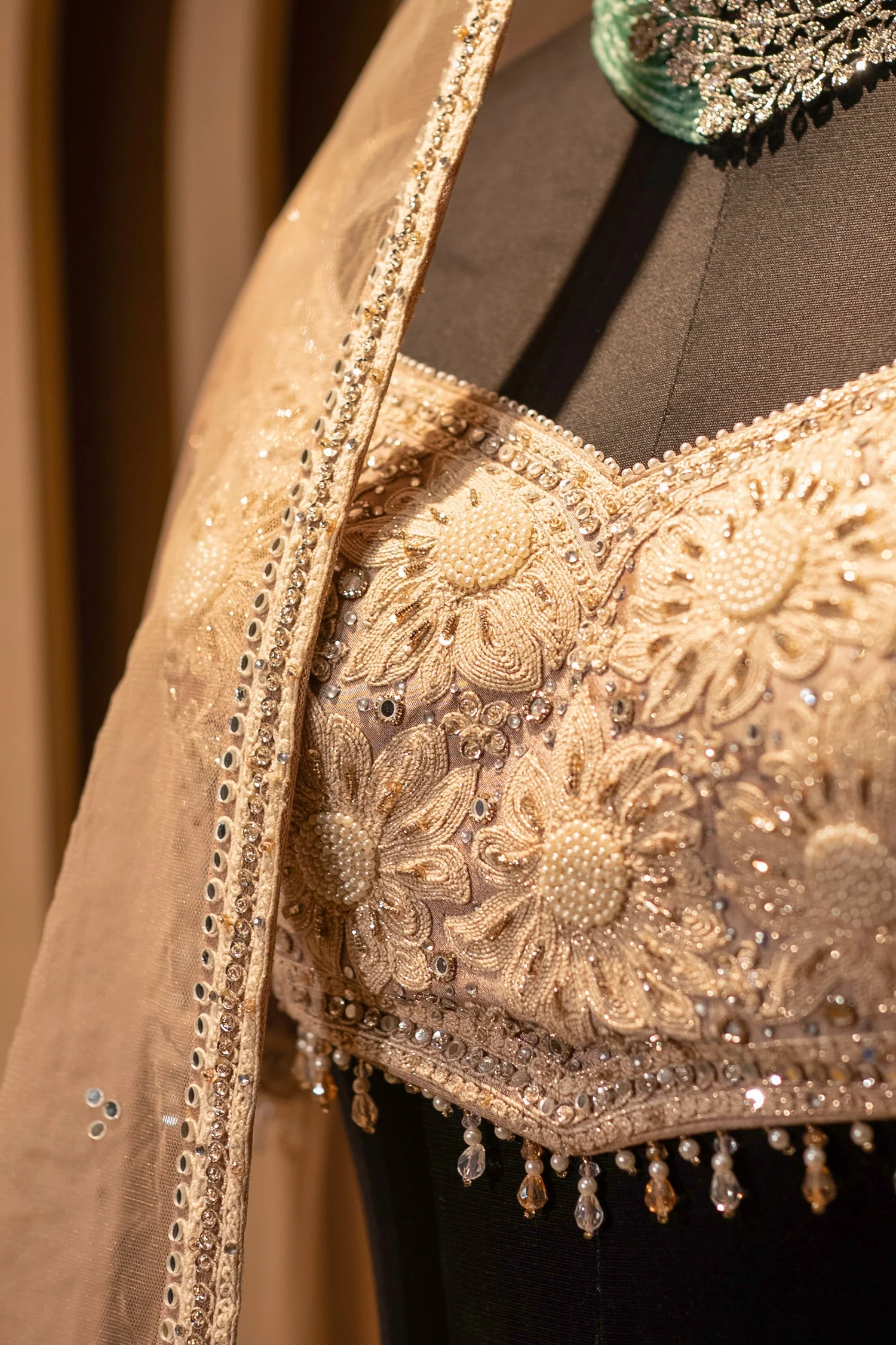 Champagne Brown Silk Embroidered Heritage Lehenga - Image 6