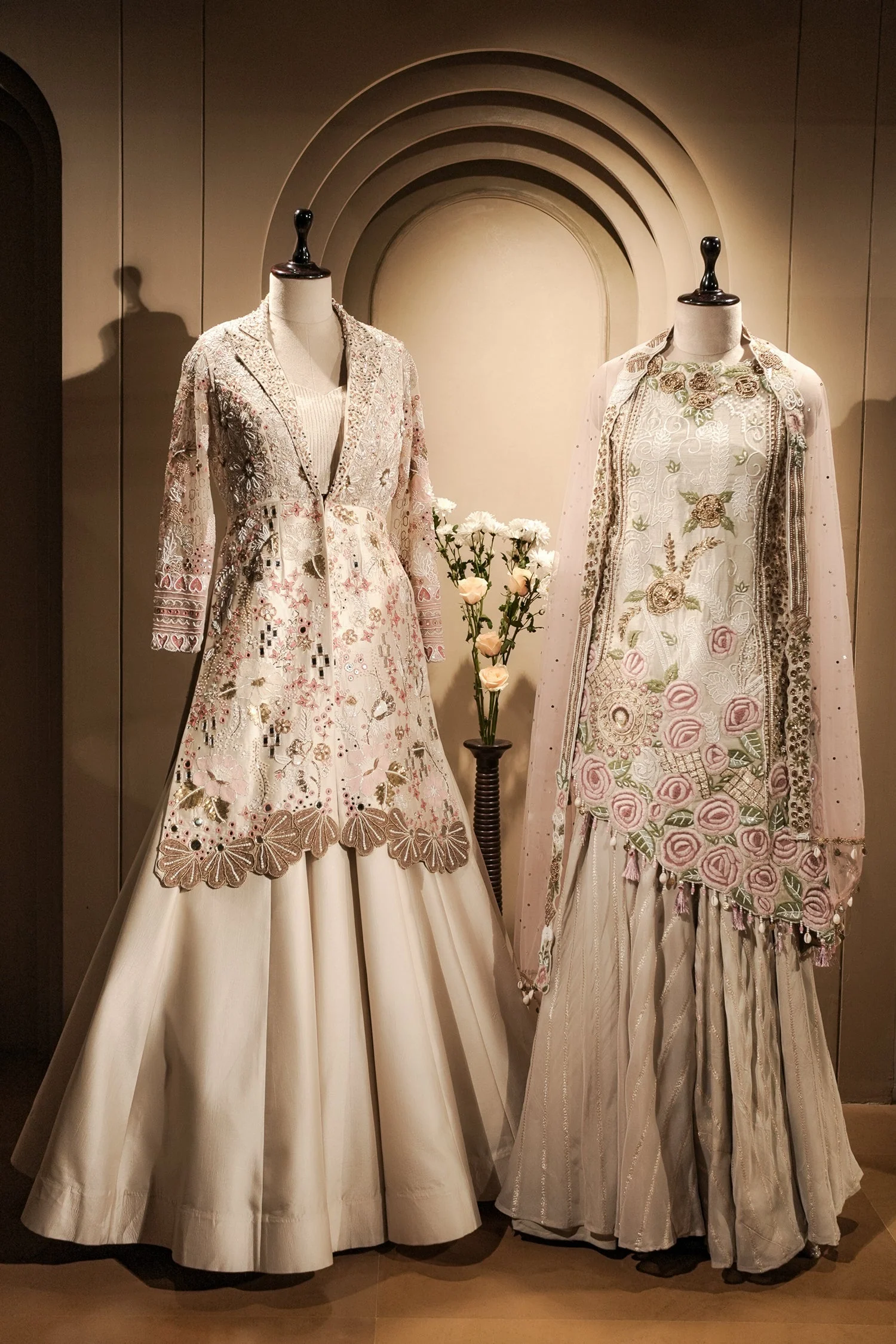 Cream Silk Designer Handworked Indo Western Set - Image 2
